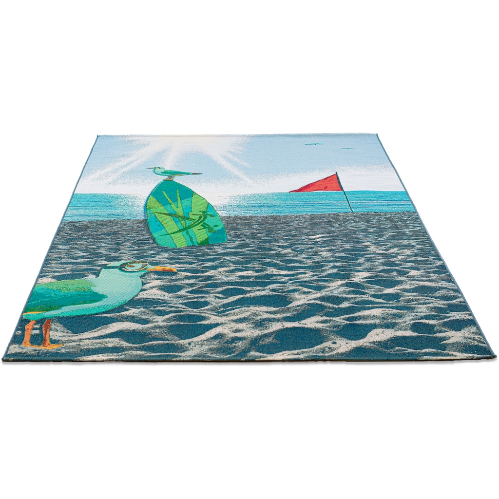Sansibar Teppich »Rantum Beach SA-021«, rechteckig, Flachgewebe, modernes Design, Strand & Surfbrett, Outdoor geeignet