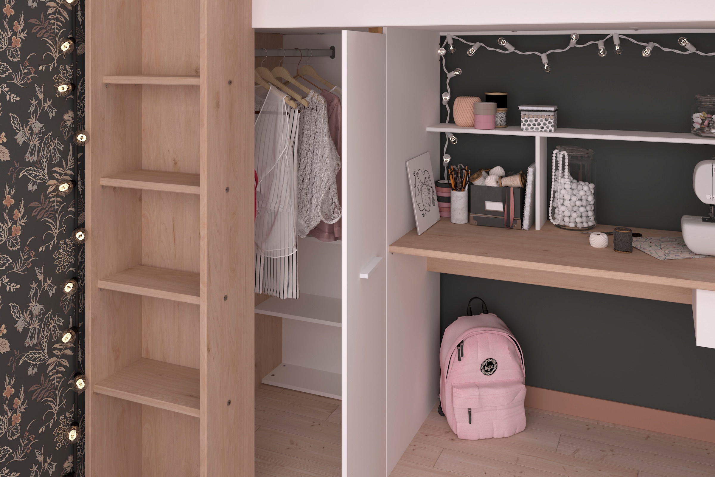 Parisot Hochbett »Heavy«, ALL-IN-ONE, mit Kleiderschrank, Schreibtisch, Leiter, Stauraum