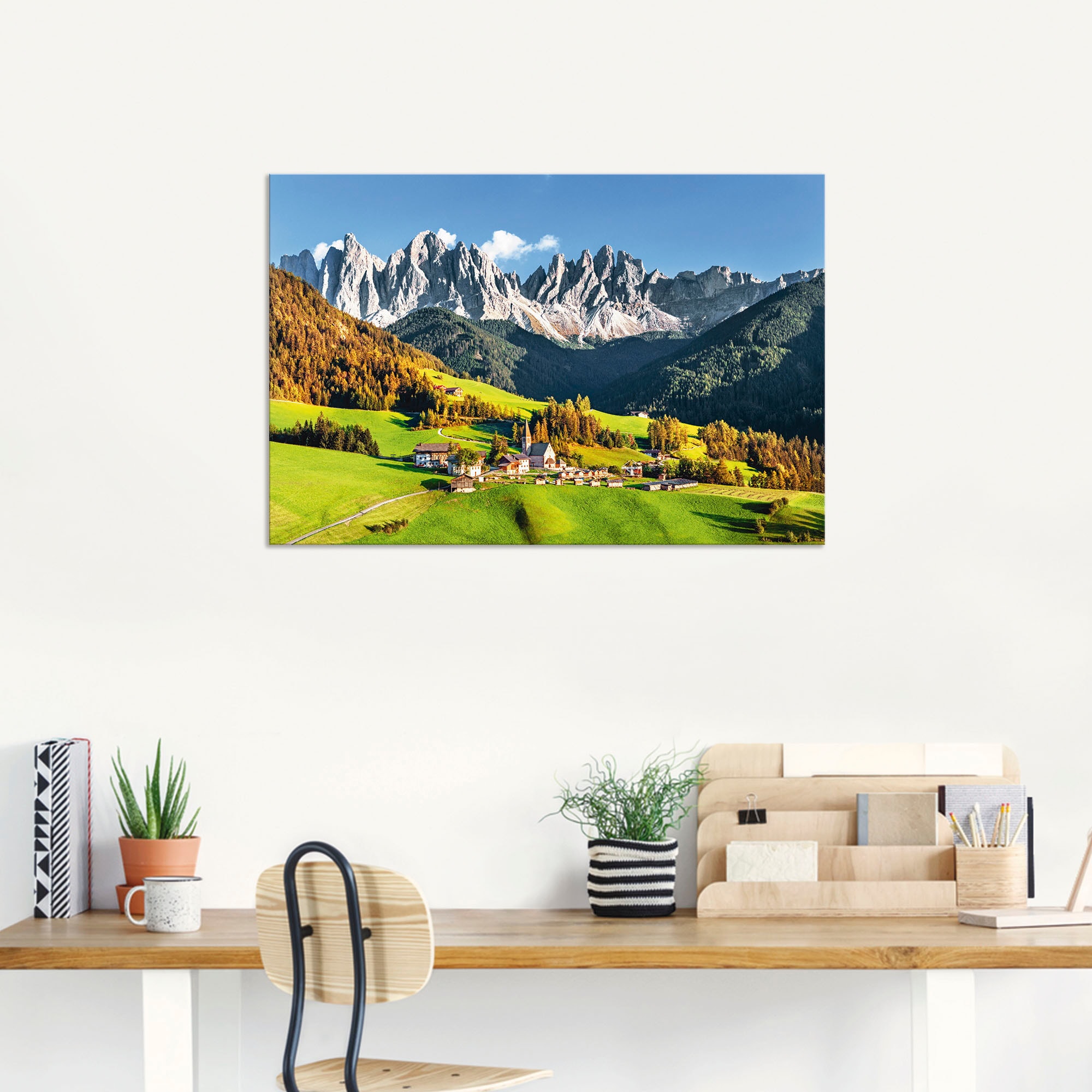 Artland Wandbild »Alpen Berge Santa Maddalena«, Berge & Alpenbilder, (1 St.), als Alubild, Outdoorbild, Leinwandbild, Poster in verschied. Grössen