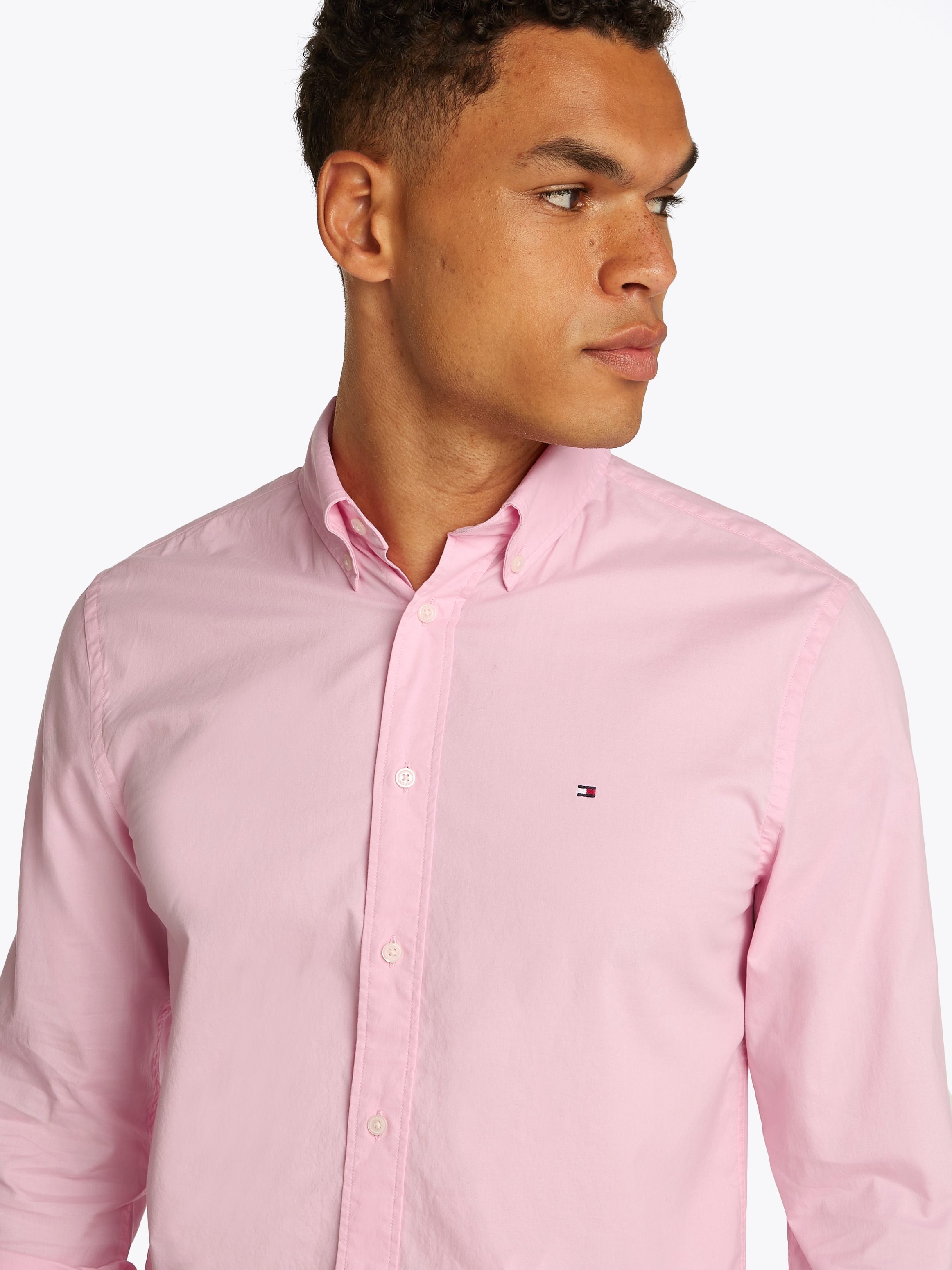 Tommy Hilfiger Businesshemd »FLEX POPLIN SOLID RF SHIRT mit Button-down und Rückenfalte«, unifarben, klassisch, regular fit, Baumwolle, Kragen