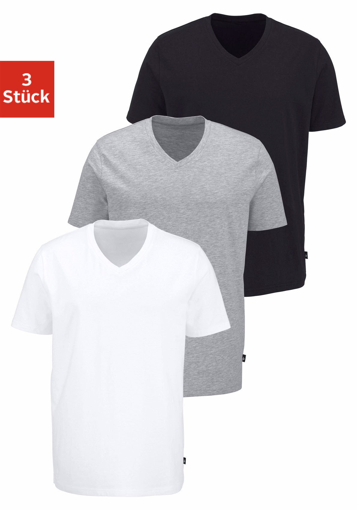 T-Shirt, (3 tlg., 3er-Pack), mit V-Ausschnitt, perfekte Passform, aus elastischer...