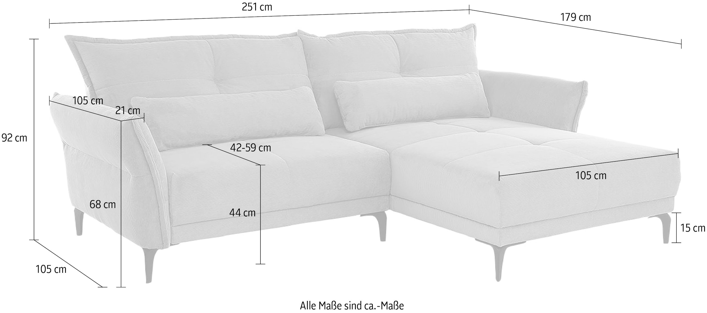 Jockenhöfer Gruppe Ecksofa »Tropea L-Form«, Wellenfederung,Ottomane links/rechts montierbar,frei im Raum stellbar