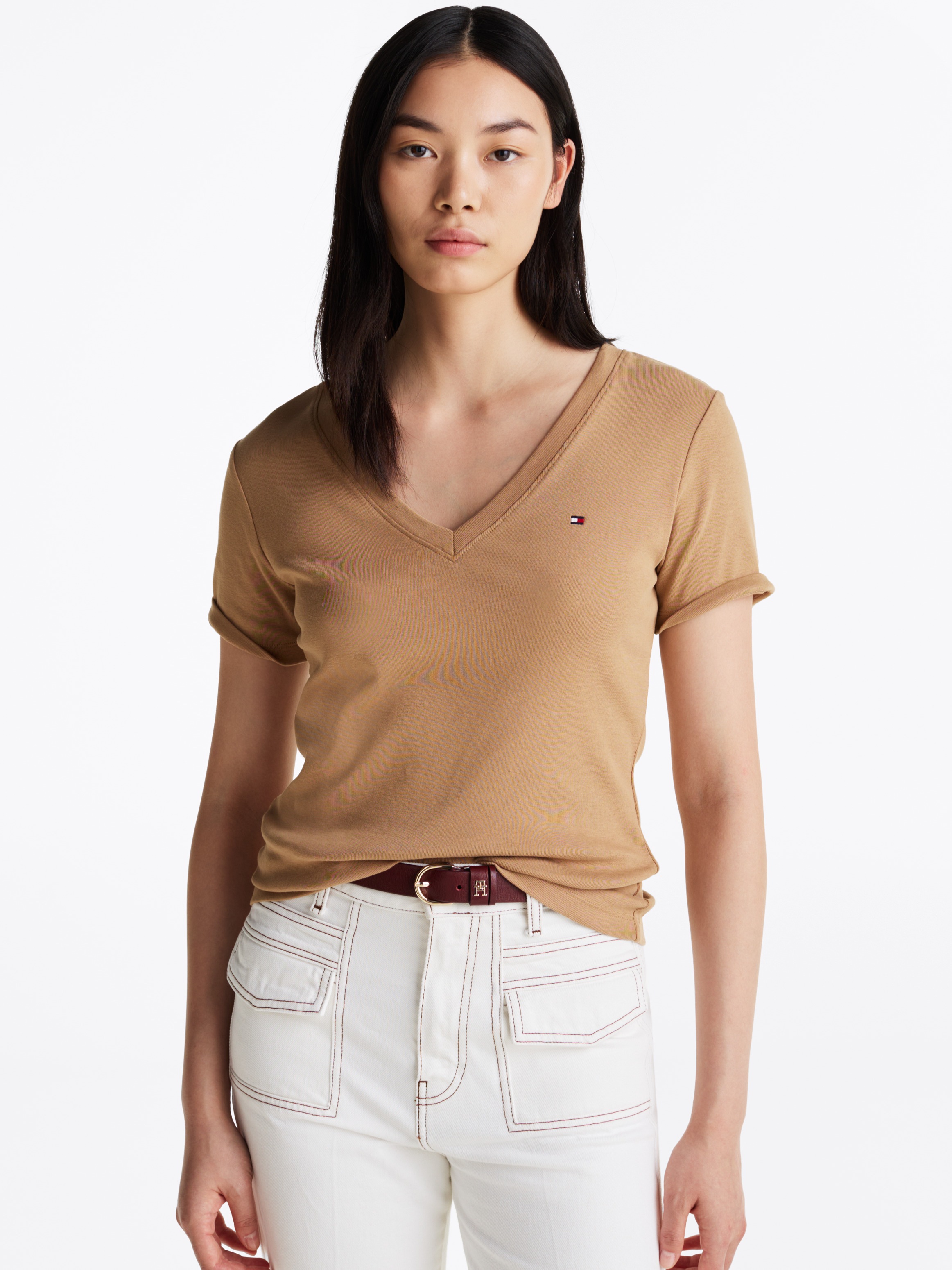 Tommy Hilfiger T-Shirt »SLIM CODY V-NK SS mit V-Ausschnitt und Streifen« Baumwolle, slim fit