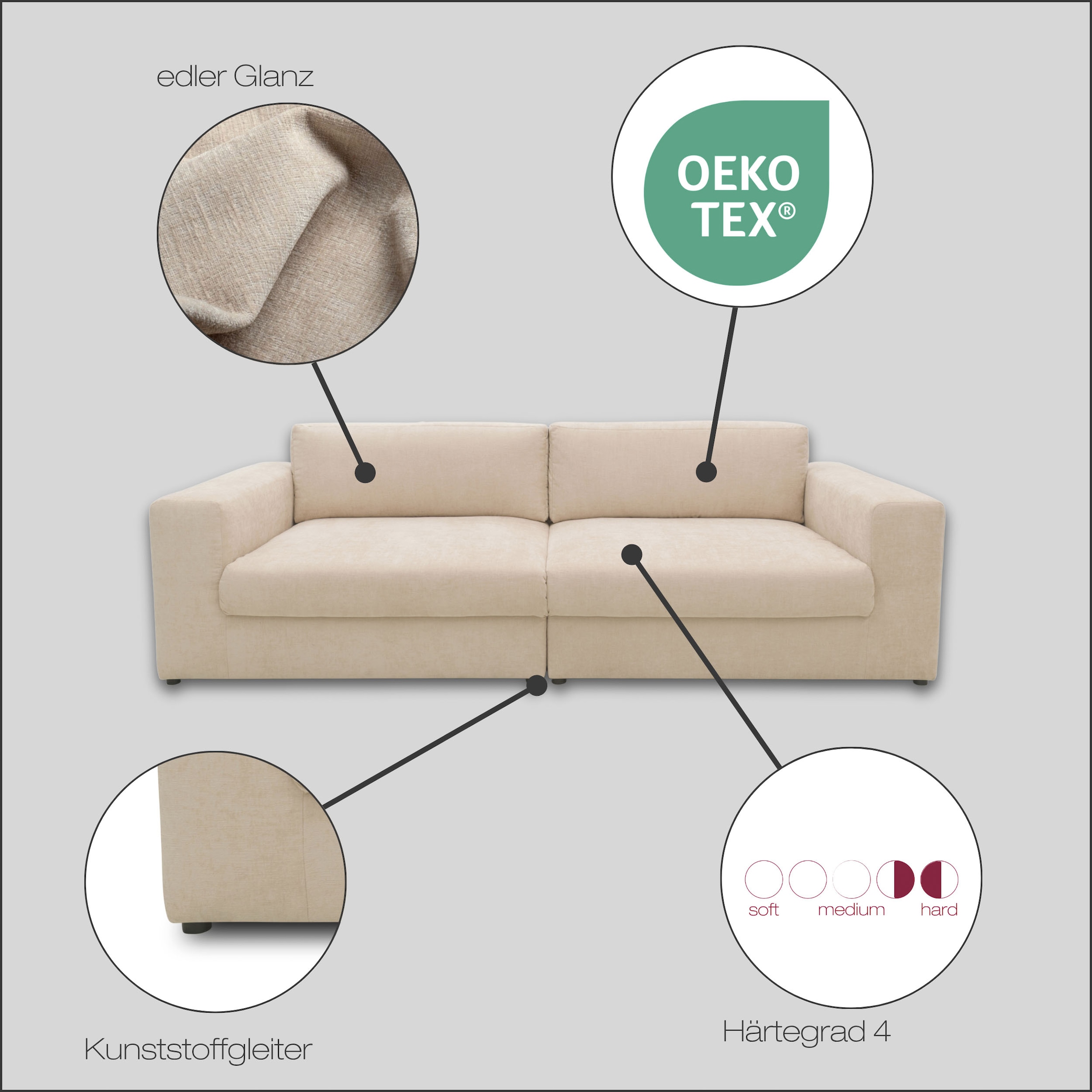 DOMO collection Big-Sofa »Dundee Megasofa Breite 276 cm, Taschenfederkern, fester Sitzkomfort«, pflegeleichter, edler Strukturstoff in Chenille-Optik