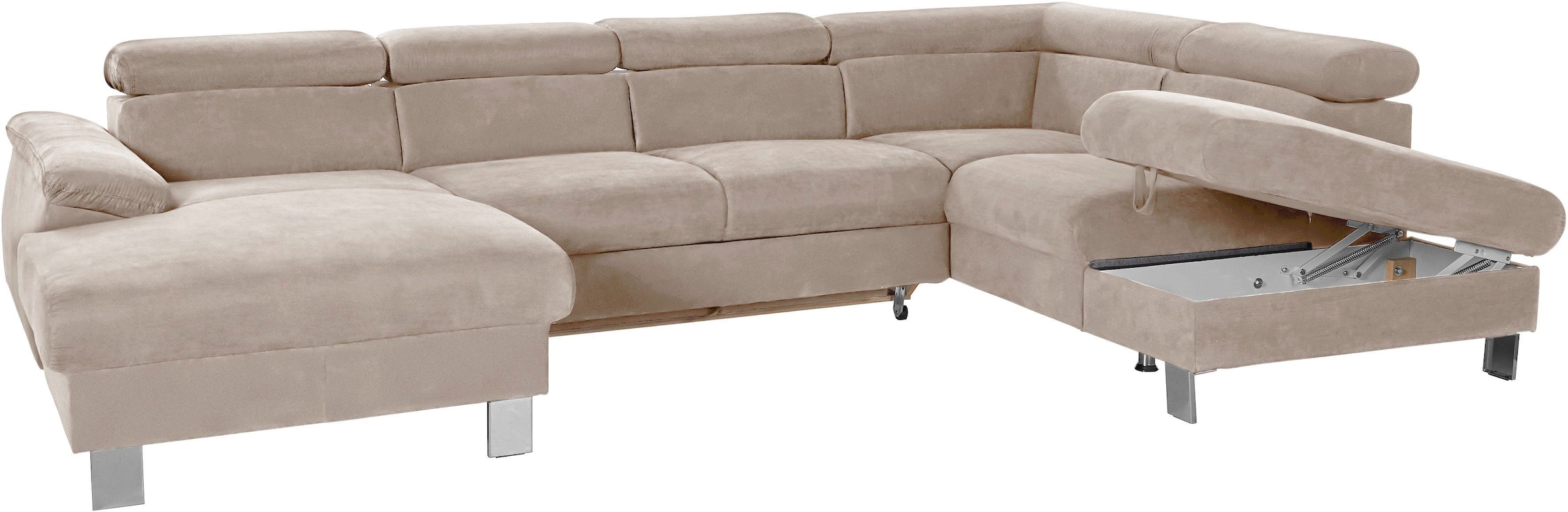 COTTA Polstergarnitur »Komaris U-Form«, (Set), Set bestehend aus: Wohnlandschaft mit Kopfteilverstellung & Hocker