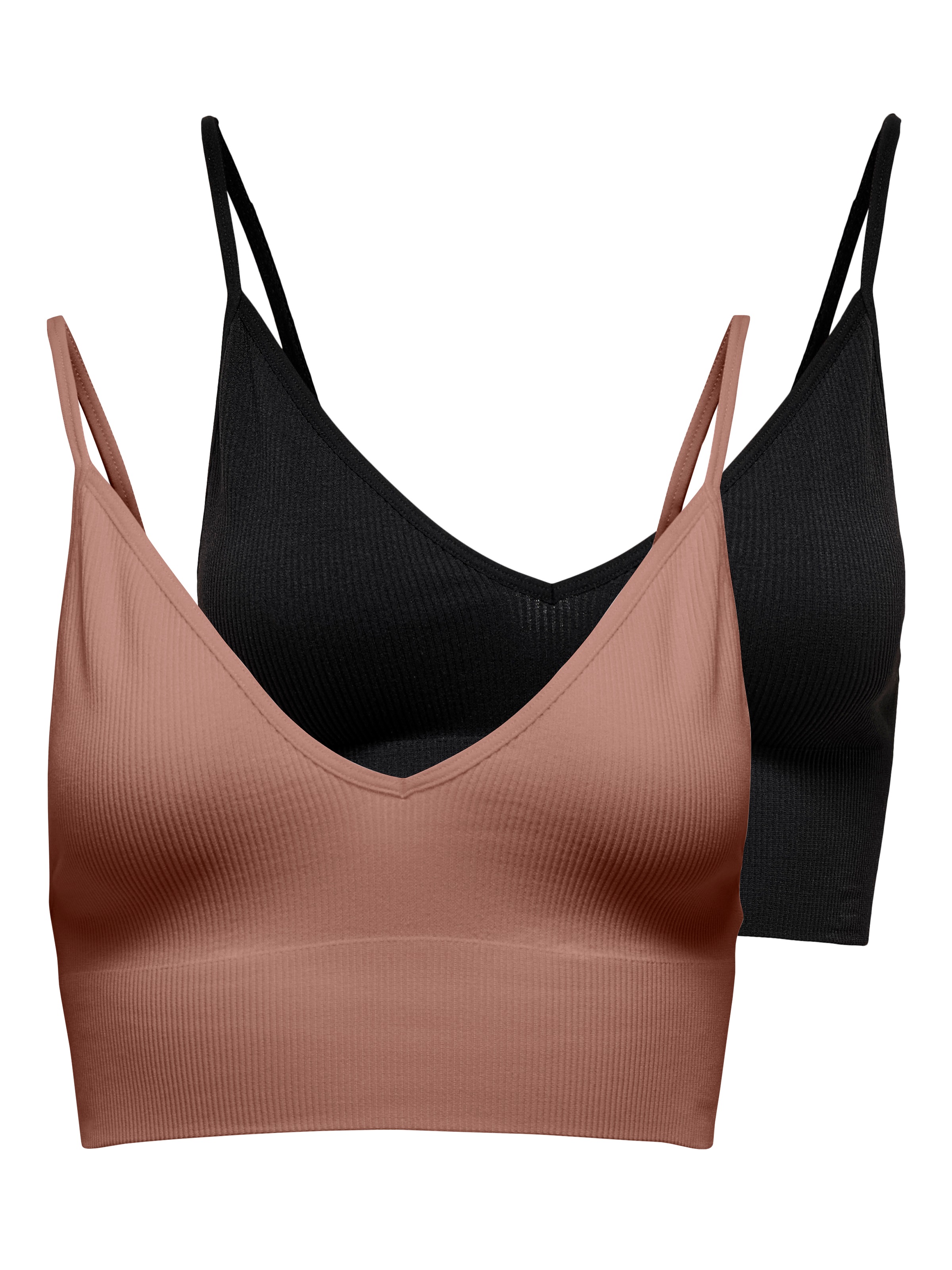 ONLY Bustier »ONLVICKY – BH-Tops mit geripptem Detail im 2er-Pack« Packung, 2er-Pack, 2 Stk. figurbetont, modisch, Materialmix, Jersey, Spaghettiträger