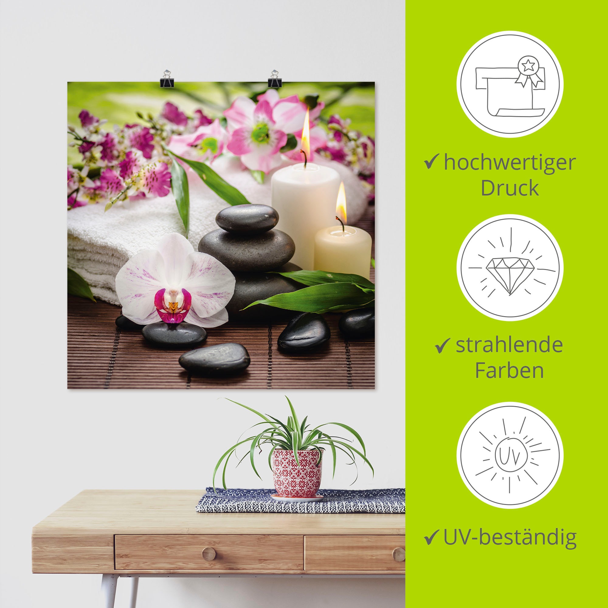 Artland Wandbild »Spa Orchideen Bambus Kerze«, Zen Bilder, (1 St.), als Alubild, Outdoorbild, Leinwandbild, Poster, Wandaufkleber