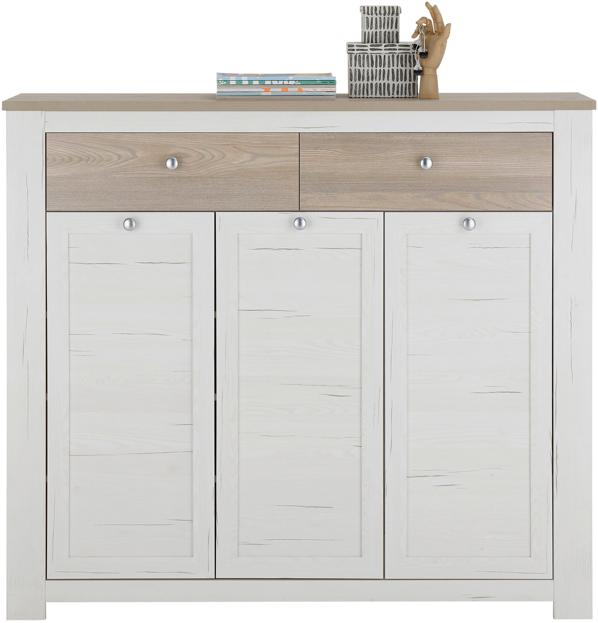 HBZ Schuhschrank »Brixen im Landhaustil, BxHxT 137x121x38 cm«, (1 St.), Schuhkommode mit 3 Türen, 2 Schubkästen, 3 Einlegeböden