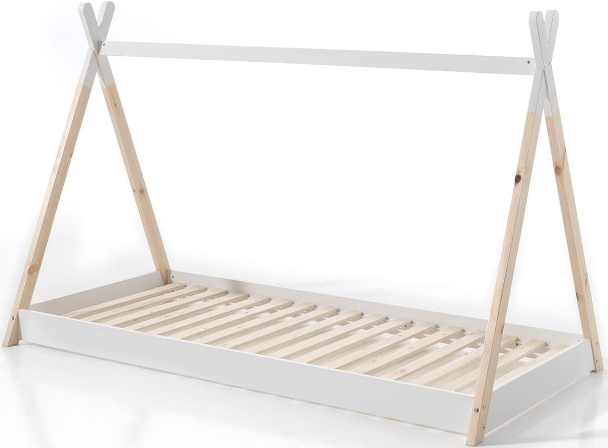 Vipack Kinderbett »Tipi, mit Querstange in Zelt-Optik, Kiefer massiv«, (inkl. Lattenrost, Bettrahmen in Weiss, 2 Grössen zur Auswahl), Bodenfreiheit 1,5 cm für bessere Belüftung