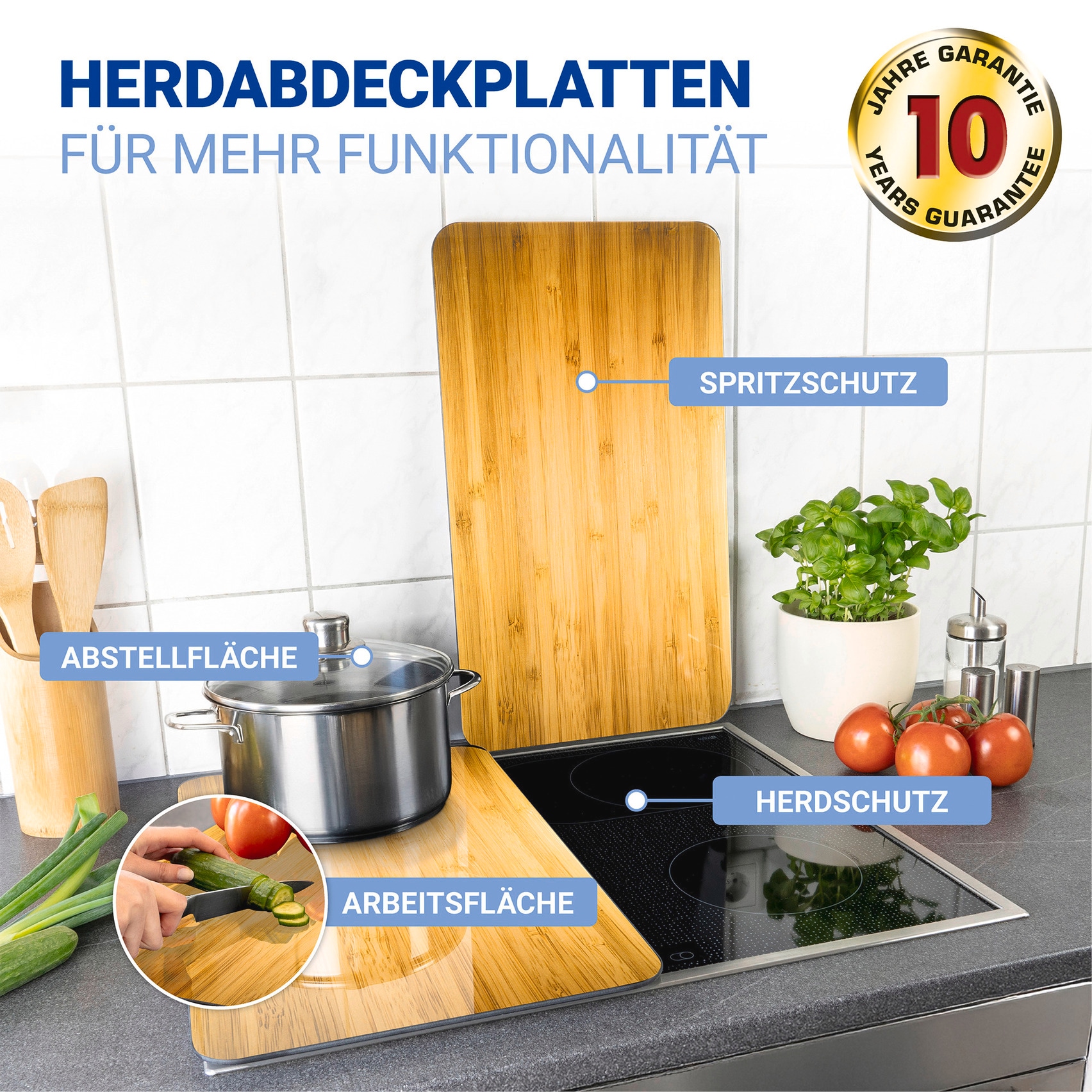 WENKO Herd-Abdeckplatte »Universal Modell Holz-Optik«, (Set, 2 tlg.), Herdabdeckung für alle Herdarten, kratzfest, mit rutschfesten Füssen