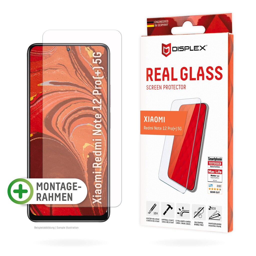 Displex Displayschutzglas »Real Glass«, für Xiaomi Redmi Note 12 Pro (+) 5G, Displayschutzfolie Displayschutz kratzer-resistent 10H splitterfest