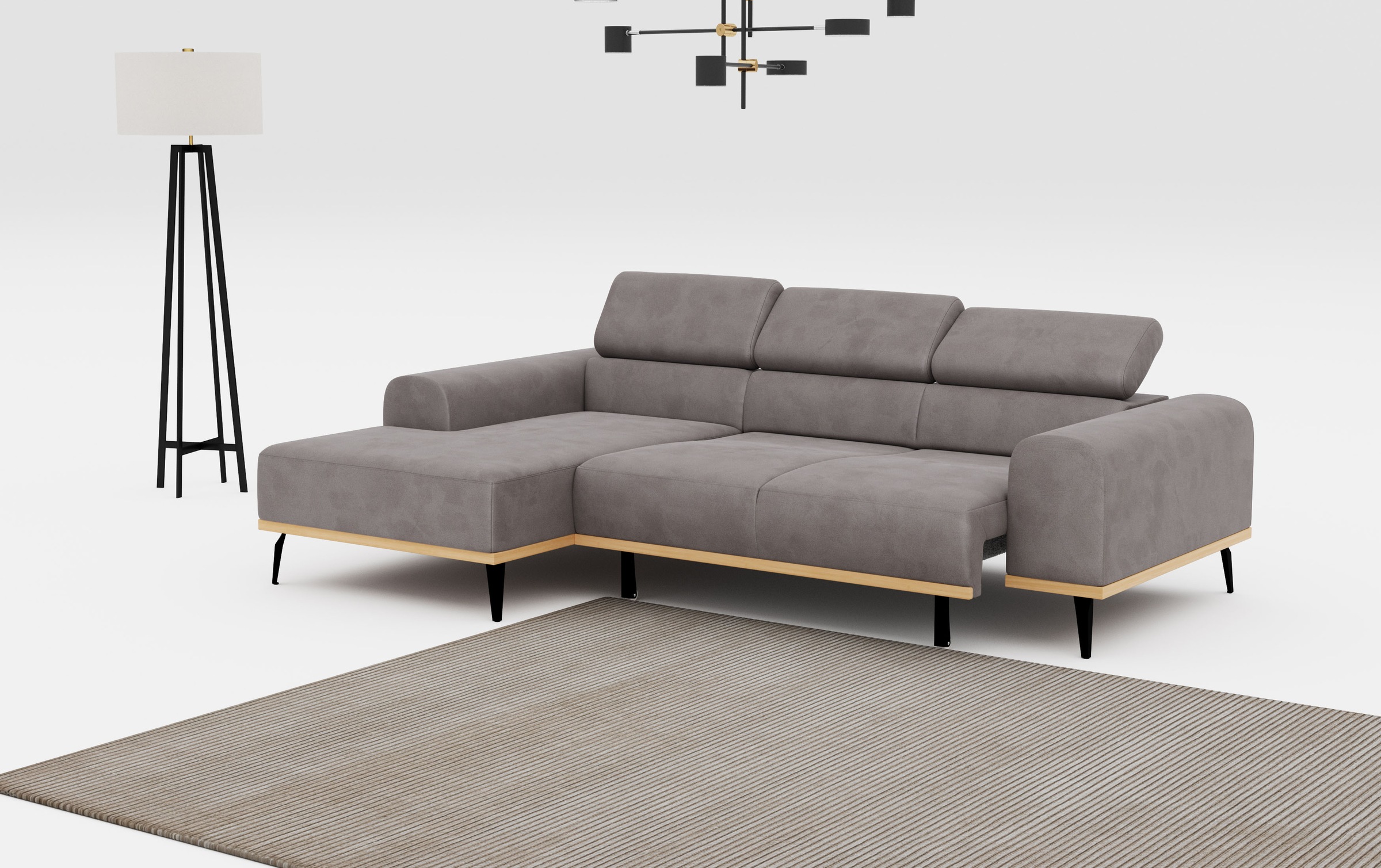 Places of Style Ecksofa »Carlo L-Form«, mit Kopfteilverstellung & Holz-Rahmenoptik, wahlweise Relaxfunktion