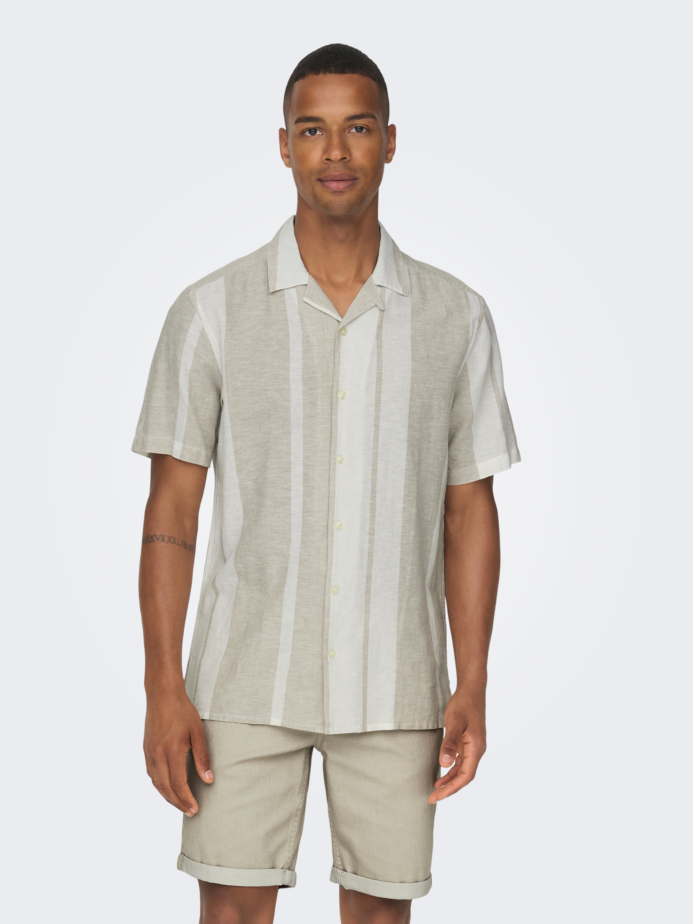 ONLY & SONS Kurzarmhemd "ONSCAIDEN SS STRIPE LINEN RESORT NOOS"