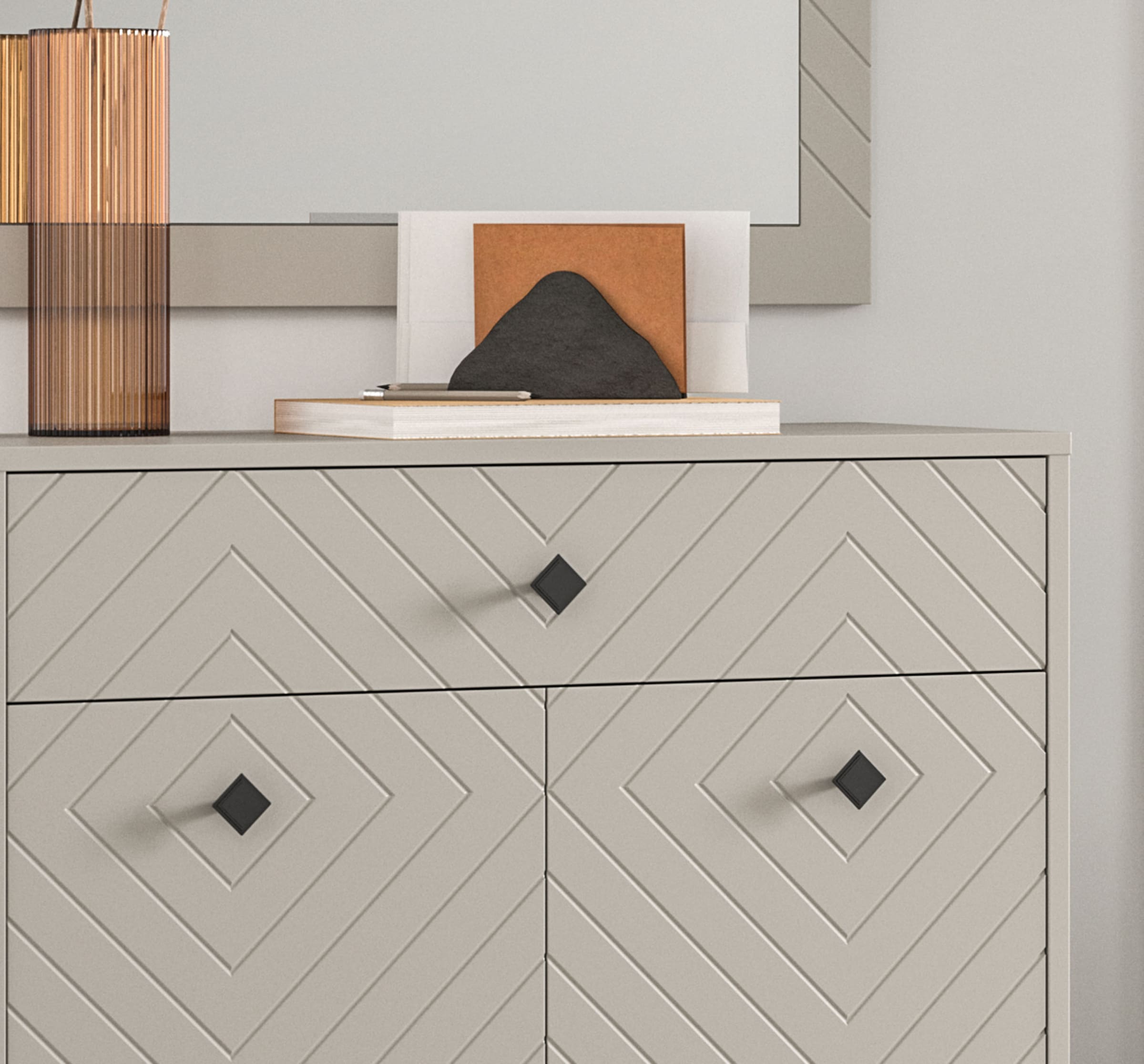 INOSIGN Garderobenschrank »Mento, Höhe 190cm, 2 Türen, 1 Klappe, 4 Einlegeböden, 6 Fächer«, Metall Knopfgriffe & Y-Füsse, Front mit Ornamentfräsung, Kleiderschrank