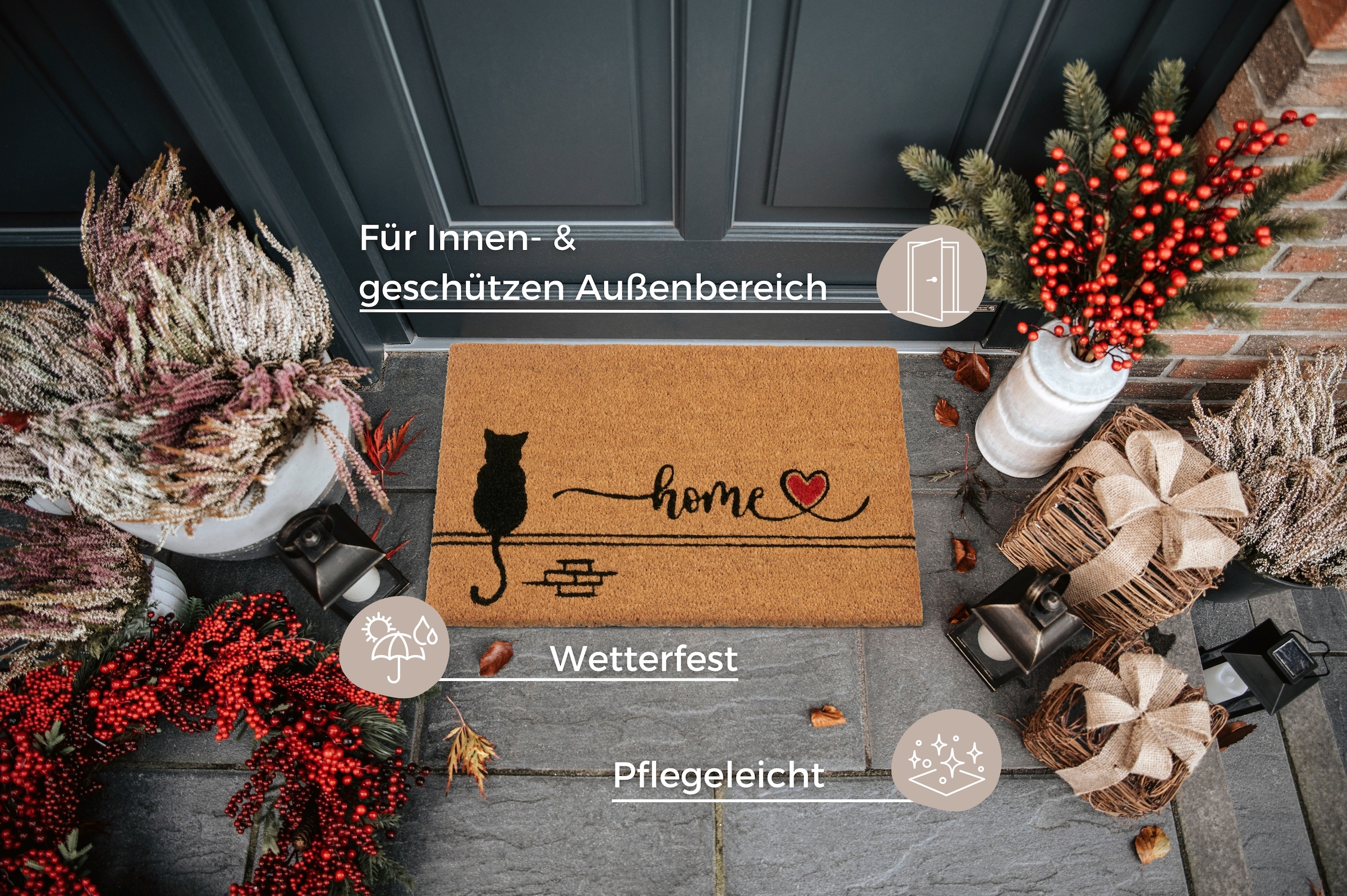 HANSE Home Fussmatte »Kokos Cat Home, Türmatte«, rechteckig, 15 mm Höhe, Schmutzfangmatte, Rutschfest, Outdoor, Innen, Aussen, Kokosmatte, Flur