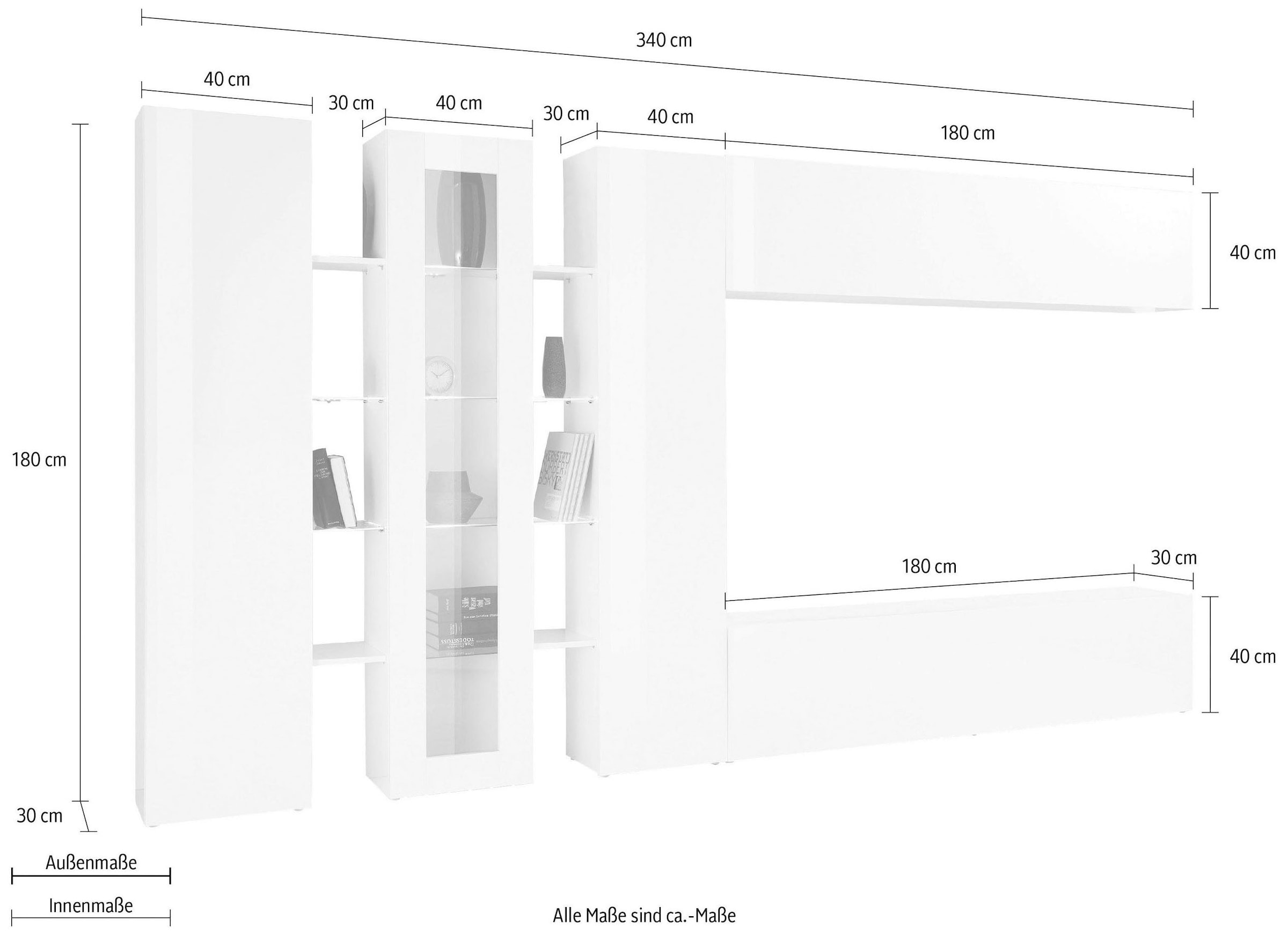 INOSIGN Wohnwand »Maruska«, (Set, 5 St.), Front/ Korpus weiss Hochglanz