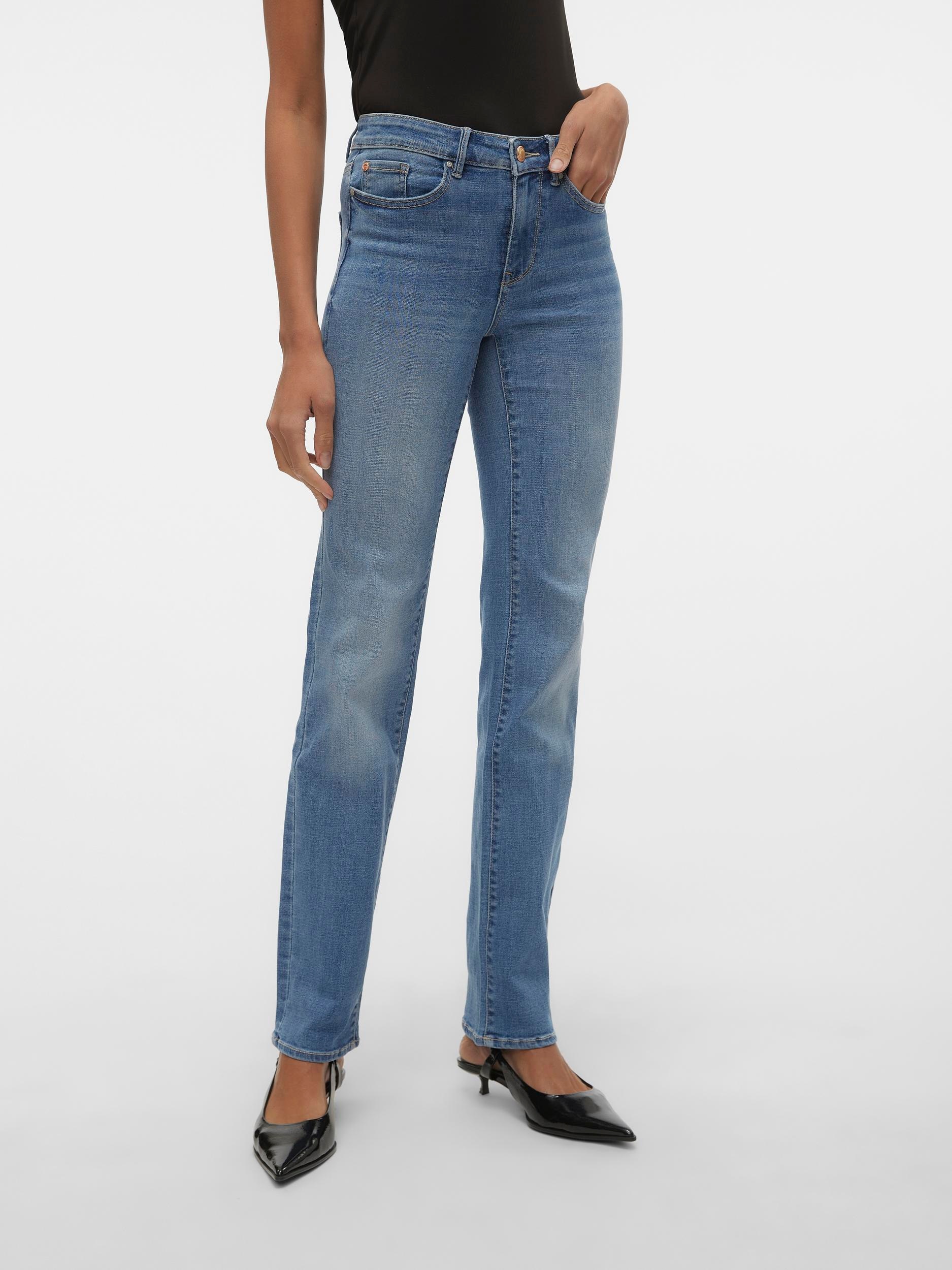 Vero Moda Straight-Jeans »VMFLASH MR STRAIGHT JEANS LI347 GA NOOS« Baumwollmischung mit Stretch, regular waist, straight fit