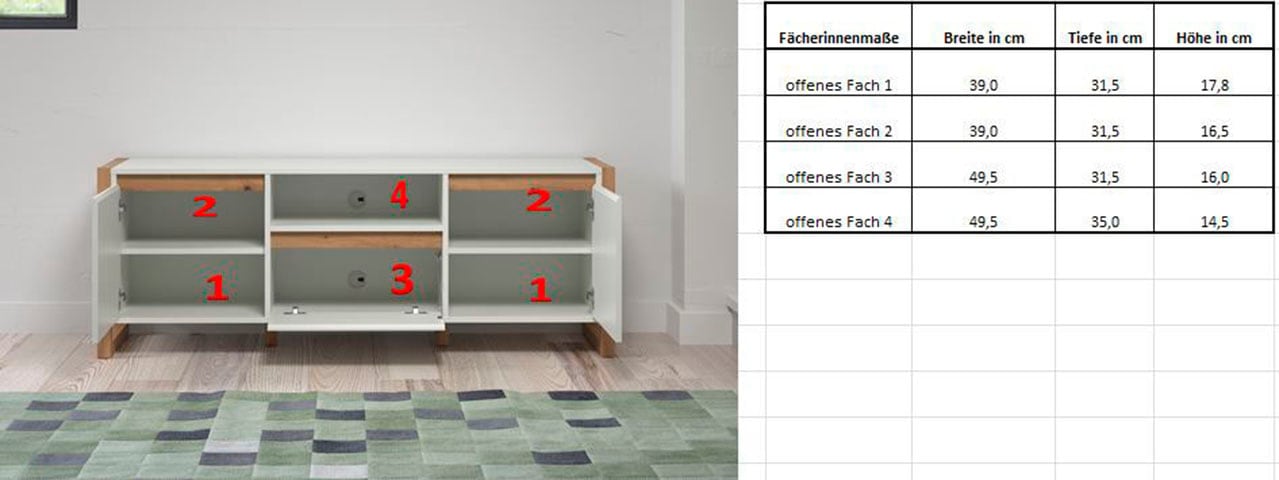 andas Lowboard »Drammen«, TV Schrank, hellbraun / weiss, matt, Breite 150 cm