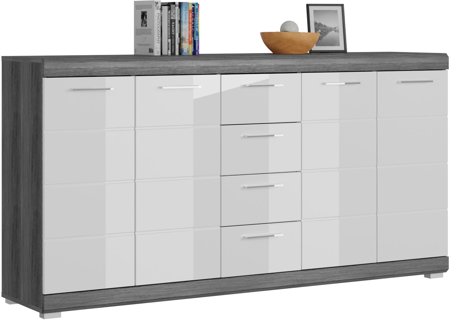 INOSIGN Kommode »SIENA, Breite 165cm, 4 Türen, 4 Schubkästen, 8 Einlegeböden, 12 Fächer« hochwertige Rillenfräsung in MDF Front, Schuhkommode, Schuhschrank, Anrichte, Sideboard