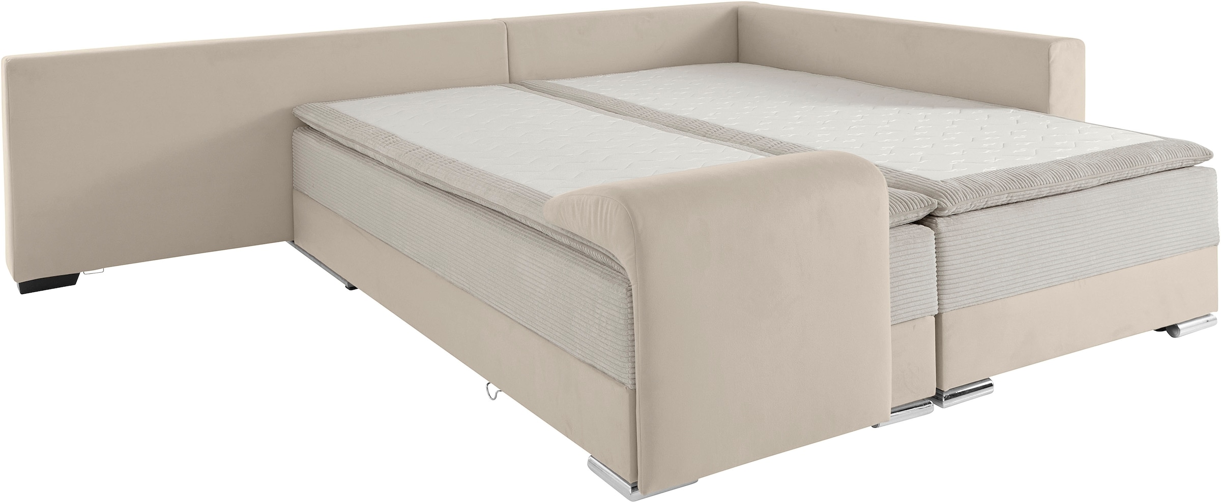 INOSIGN Ecksofa »Boxspringbett Night & Day L-Form mit Dauer-Schlaffunktion mit Armlehne«, mit Boxspring-Bettfunktion 180x200 cm und Bettkasten, Dauerschläfer!