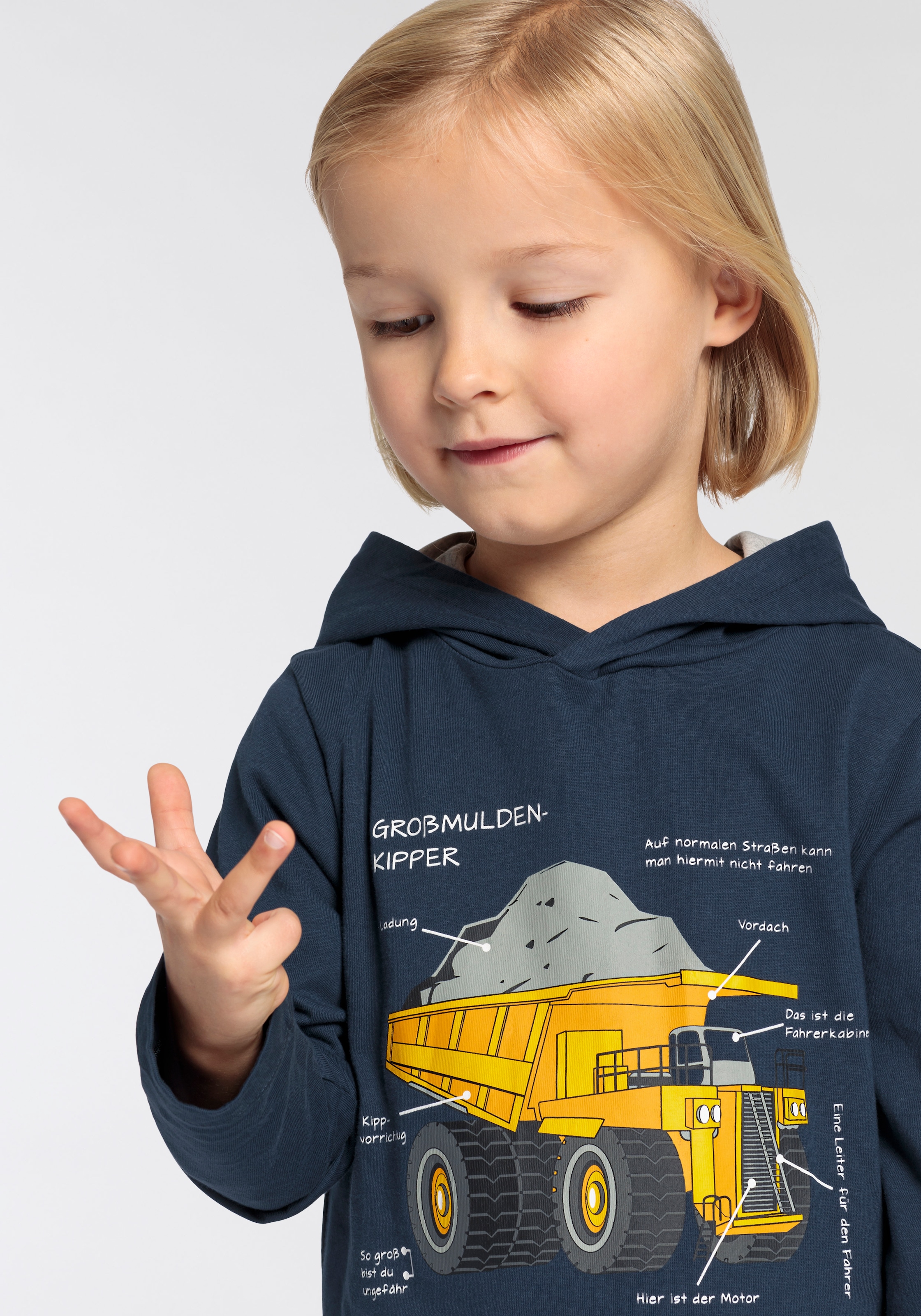 KIDSWORLD Langarmshirt »LKW KIPPER«, Langarm, Basic-Passform, mit modischem Druck, Rundhalsausschnitt