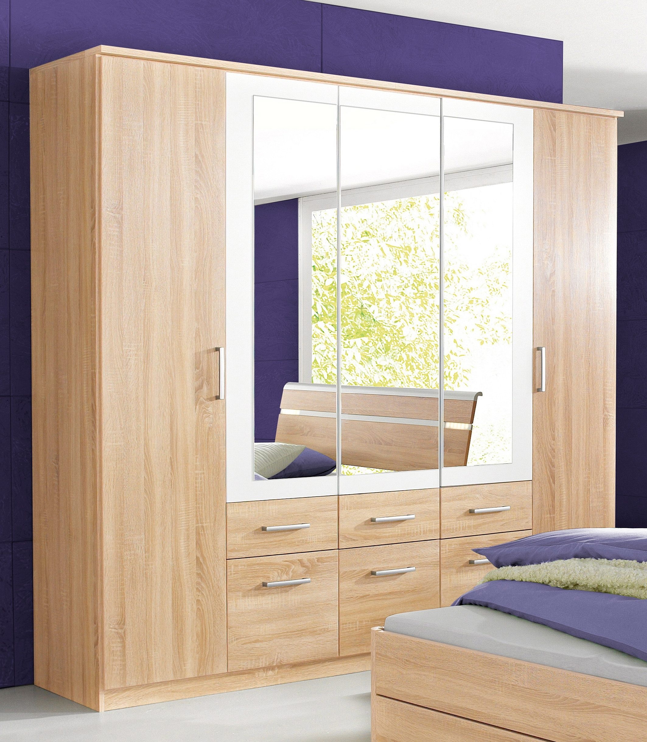 rauch Kleiderschrank »Drehtürenschrank Schrank Garderobe BURANO«, mit Schubladen und Spiegelumrandung in Farbabsetzung MADE IN GERMANY