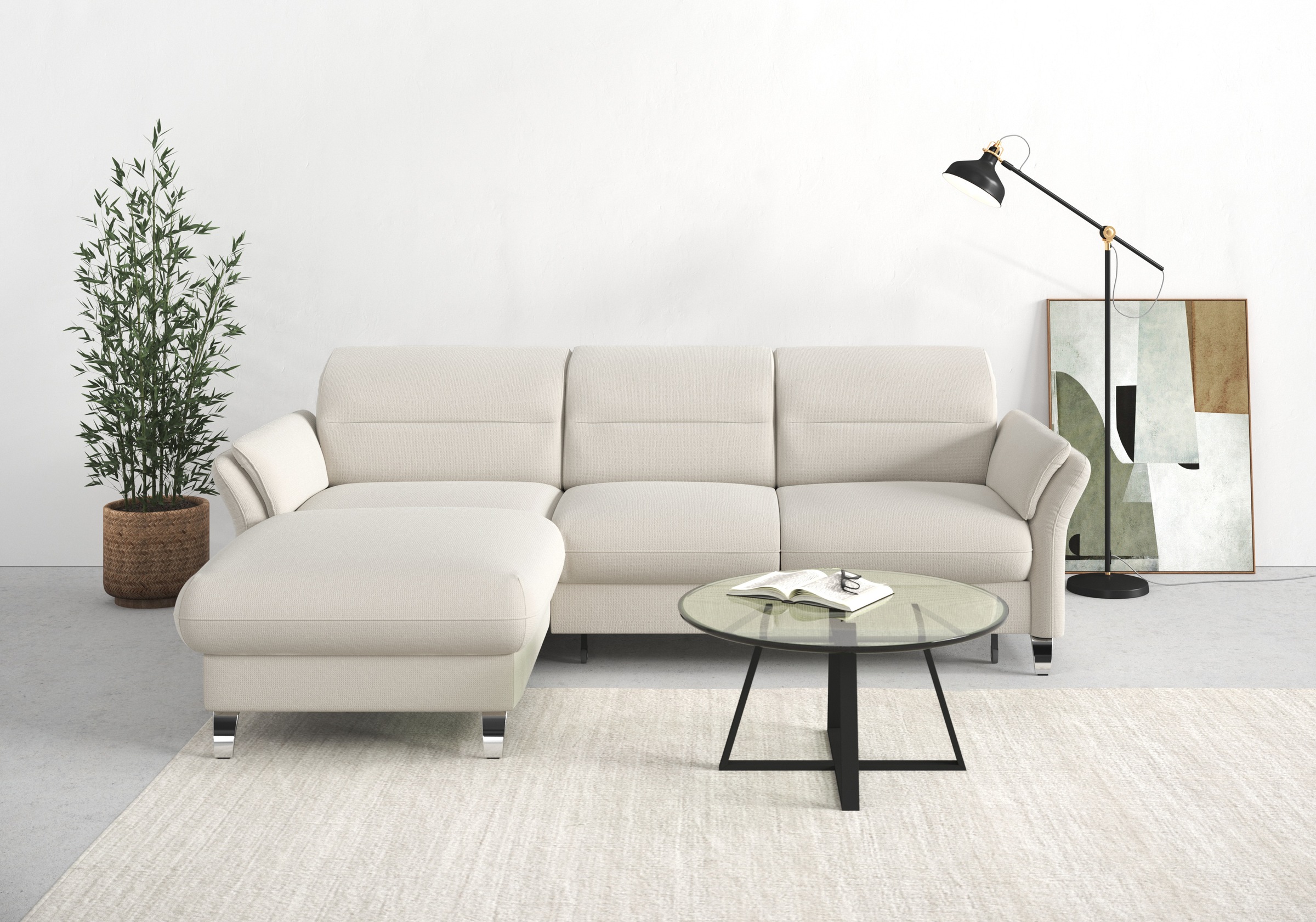 sit&more Ecksofa »Grenoble L-Form mit Federkern«, wahlweise mit Bettfunktion, Bettkasten, Arm- und Kopfteilverstellung