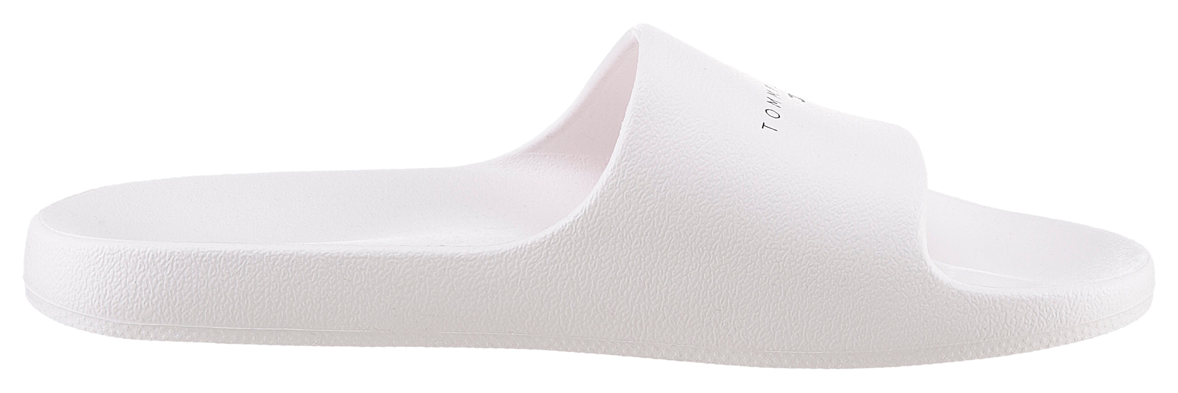 Tommy Jeans Pantolette »TJW PRINTED PU POOL SLIDE«, Plateau, Sommerschuh, Schlappen mit Logoschriftzug auf der Bandage