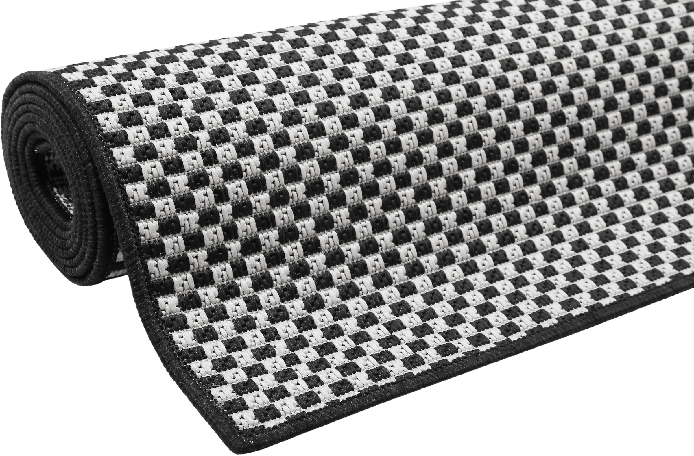 Esprit Outdoorteppich »Raccoon,  ESP-22557«, rechteckig, 4 mm Höhe, Läufer, wetterfest,schwarz weiss kariert, ideal für Balkon, Terrasse