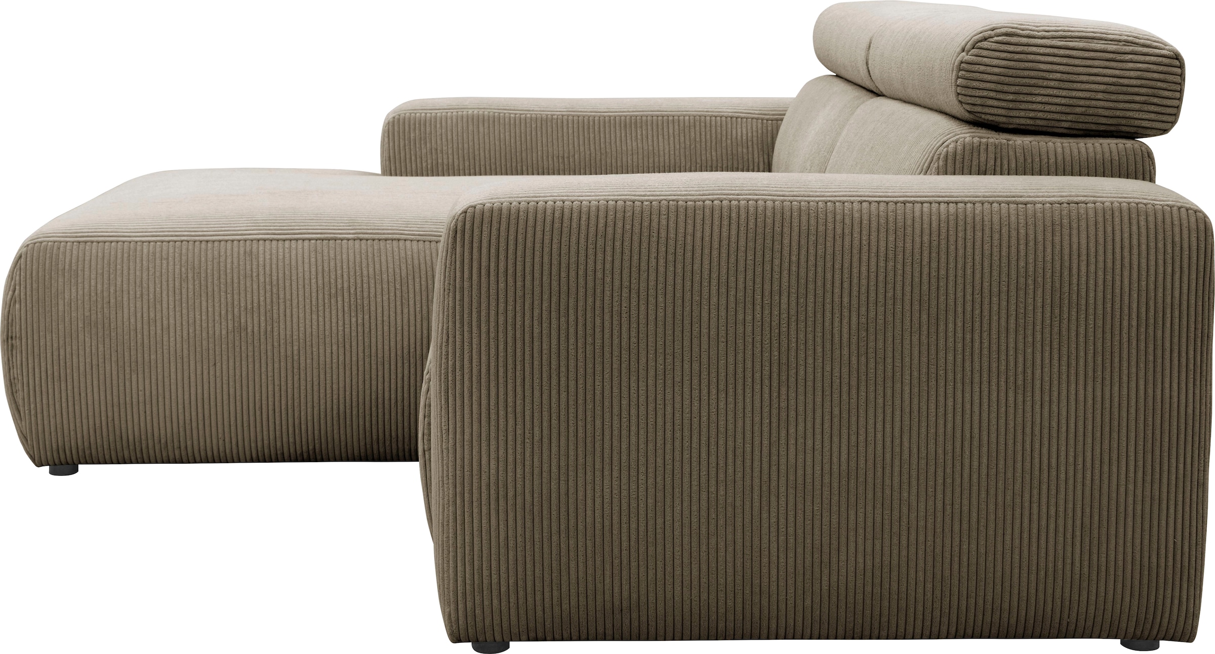 DOMO collection Ecksofa »Brandon B/T: 214/100 cm, belastbar bis 140kg/ Sitz, L-Form«, Cord, schlamm
