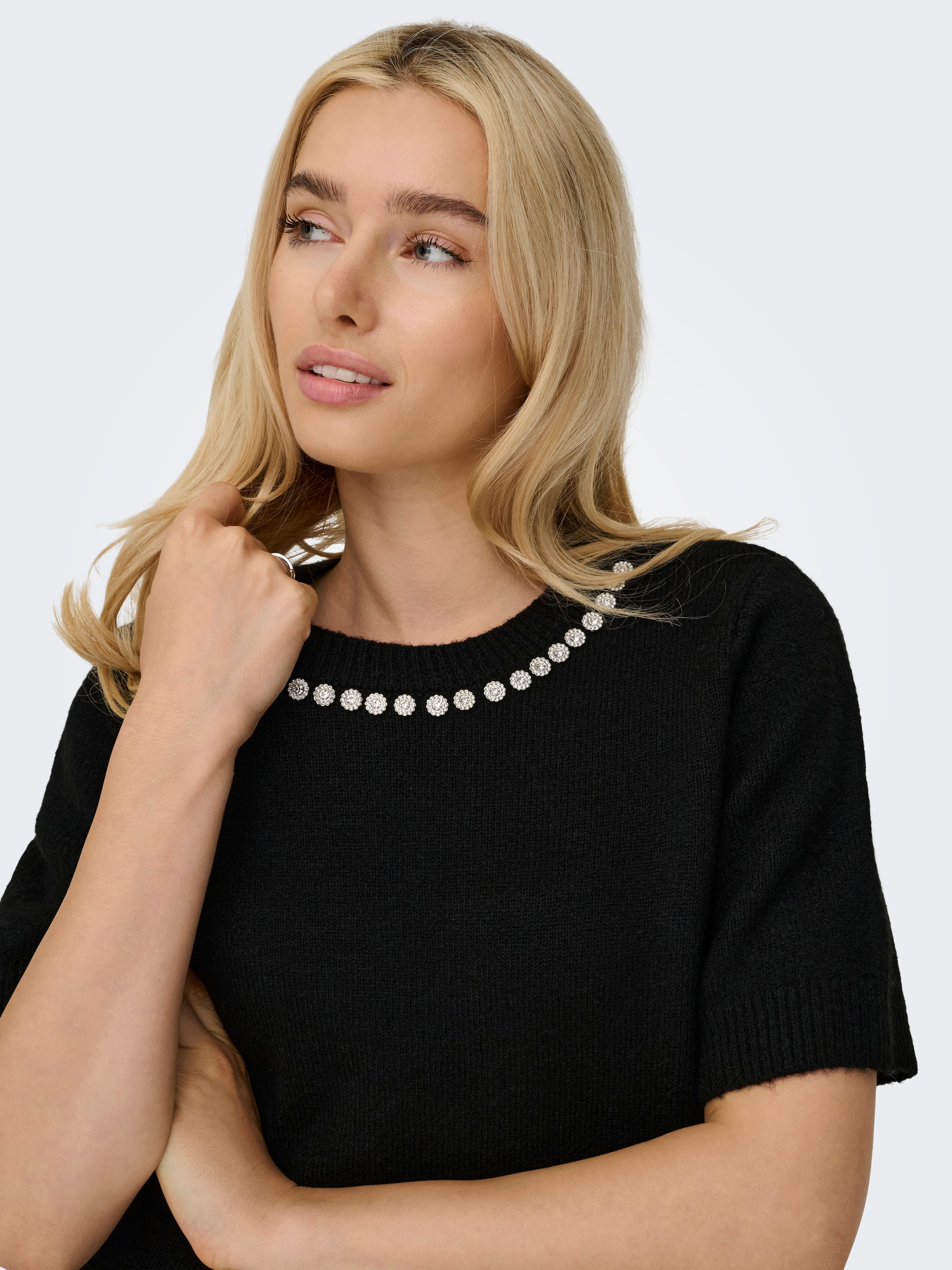 ONLY Kurzarmpullover »ONLABBY LIFE SS BLING TOP O-NECK KNT«