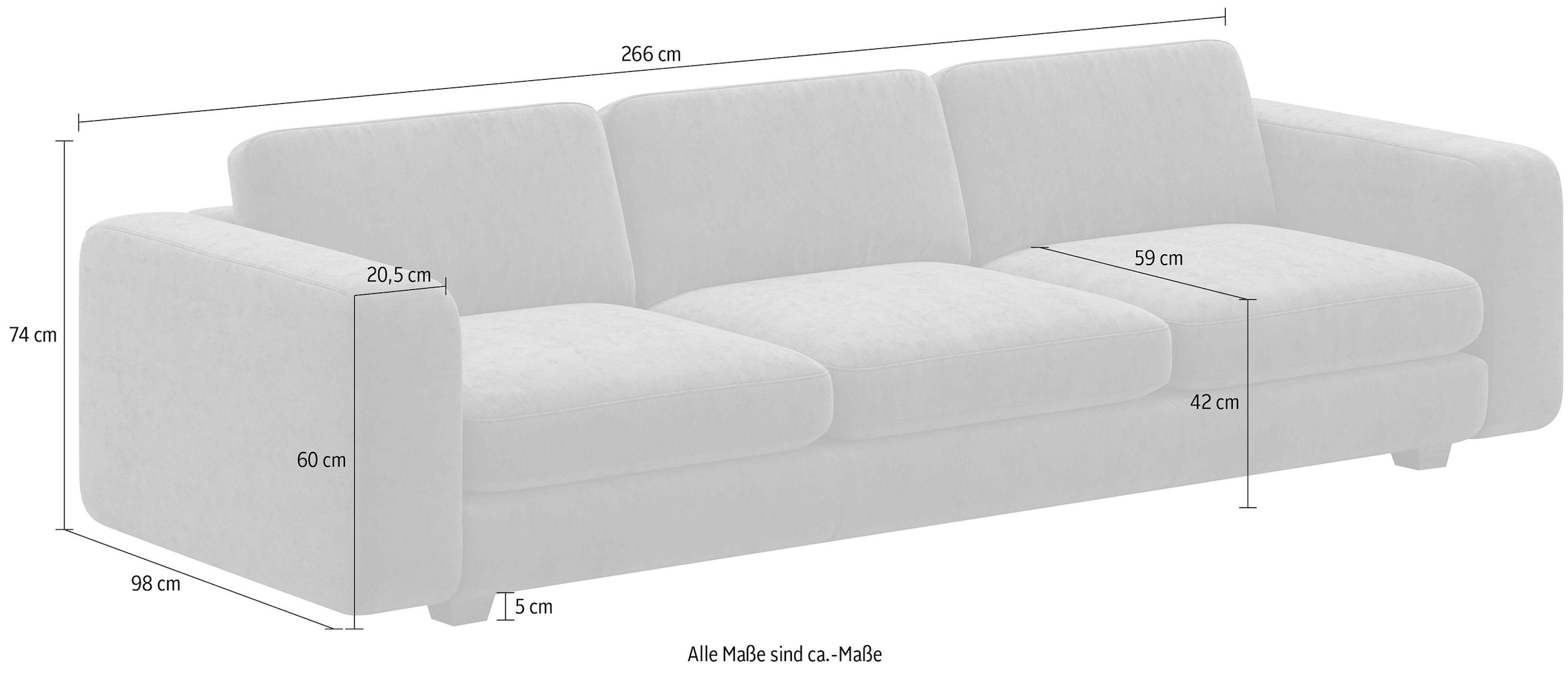 machalke® 4-Sitzer »valentino«, mit breiten Armlehnen, Füsse Walnuss, Breite 266 cm