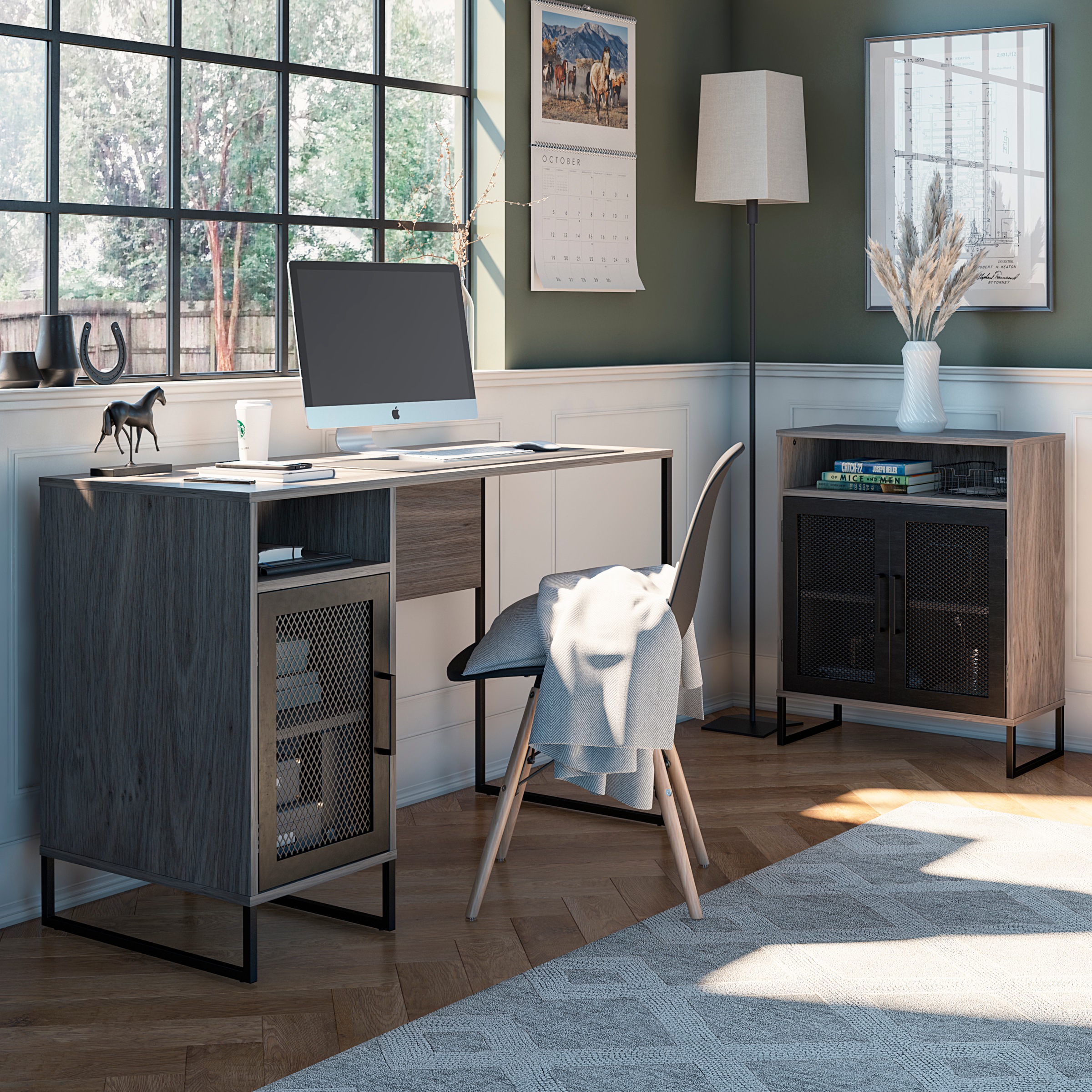Dorel Home Schreibtisch »Purdue«, (1 St.), Tür mit Magnetverschluss, Gestell aus Metall, Höhe 76,5 cm