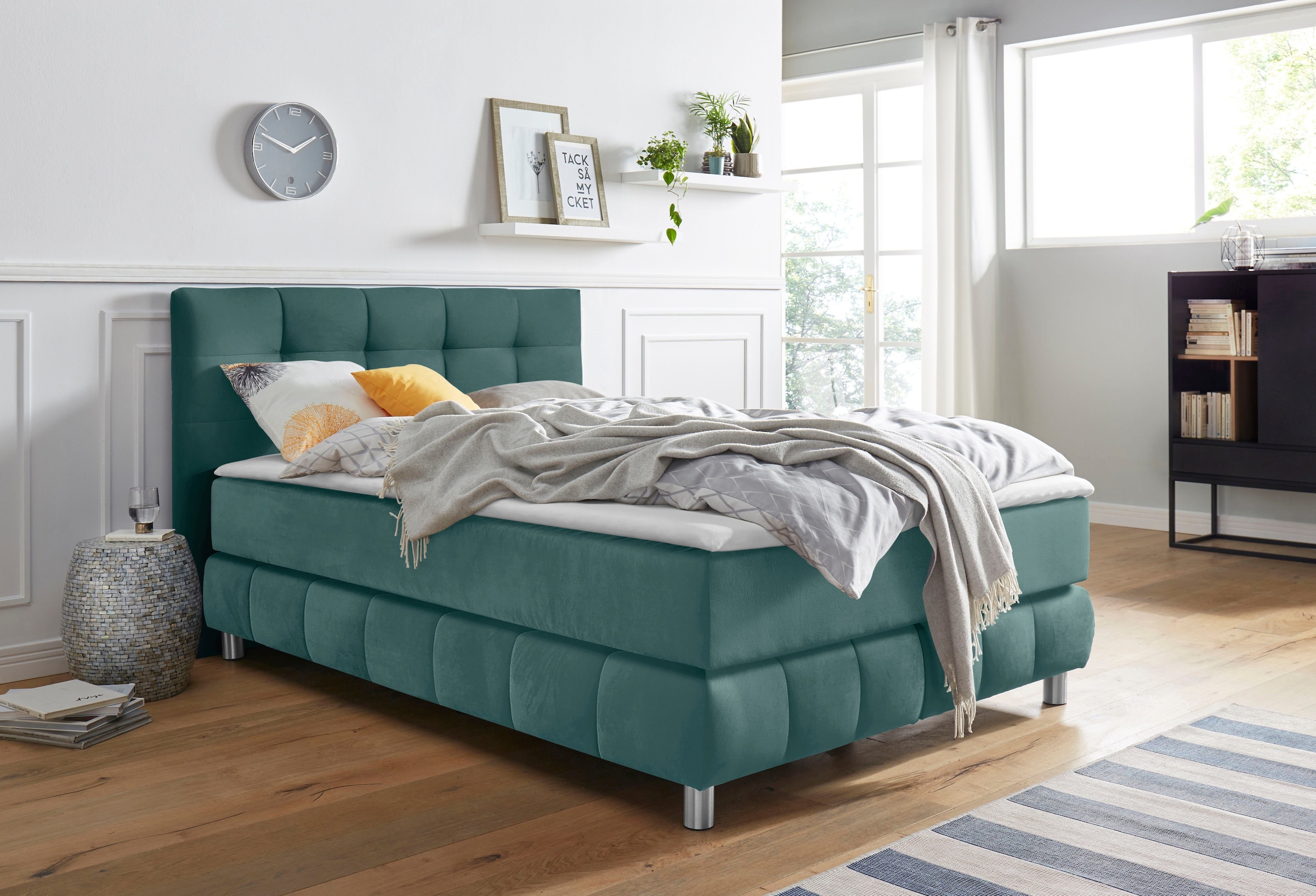Home affaire Boxspringbett "Salo XXL" in Samtoptik oder Struktur, 6 Breiten in Überlänge 220cm, 4 Härtegrade