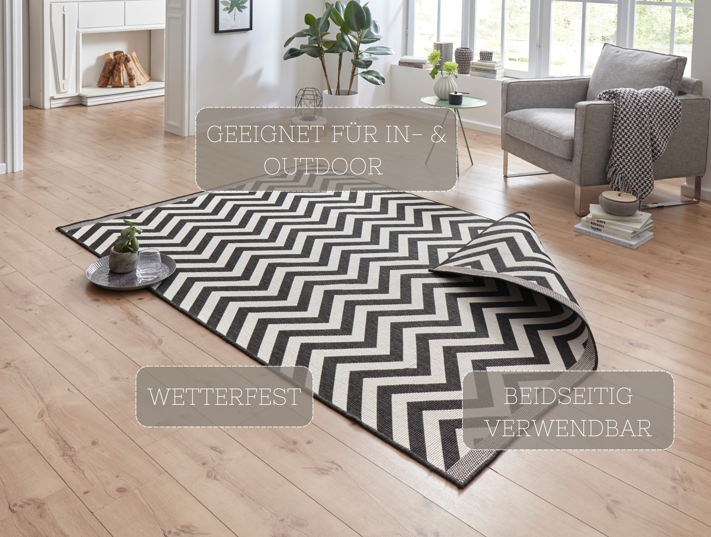 HANSE Home Teppich »Palma Wendeteppich«, rechteckig, 5 mm Höhe, In-& Outdoor, Wetterfest, Balkon, Läufer, Wohnzimmer, Wasserfest