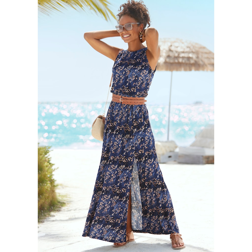 Vivance Maxikleid, mit Seitennahttaschen und Schlitz, lockeres Sommerkleid, Strandkleid