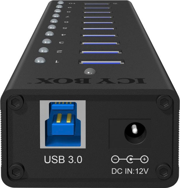 ICY BOX USB-Adapter »ICY BOX USB 3.2 Hub, 10 Port, Ladeport Alu-Gehäuse«, mit Netzteil