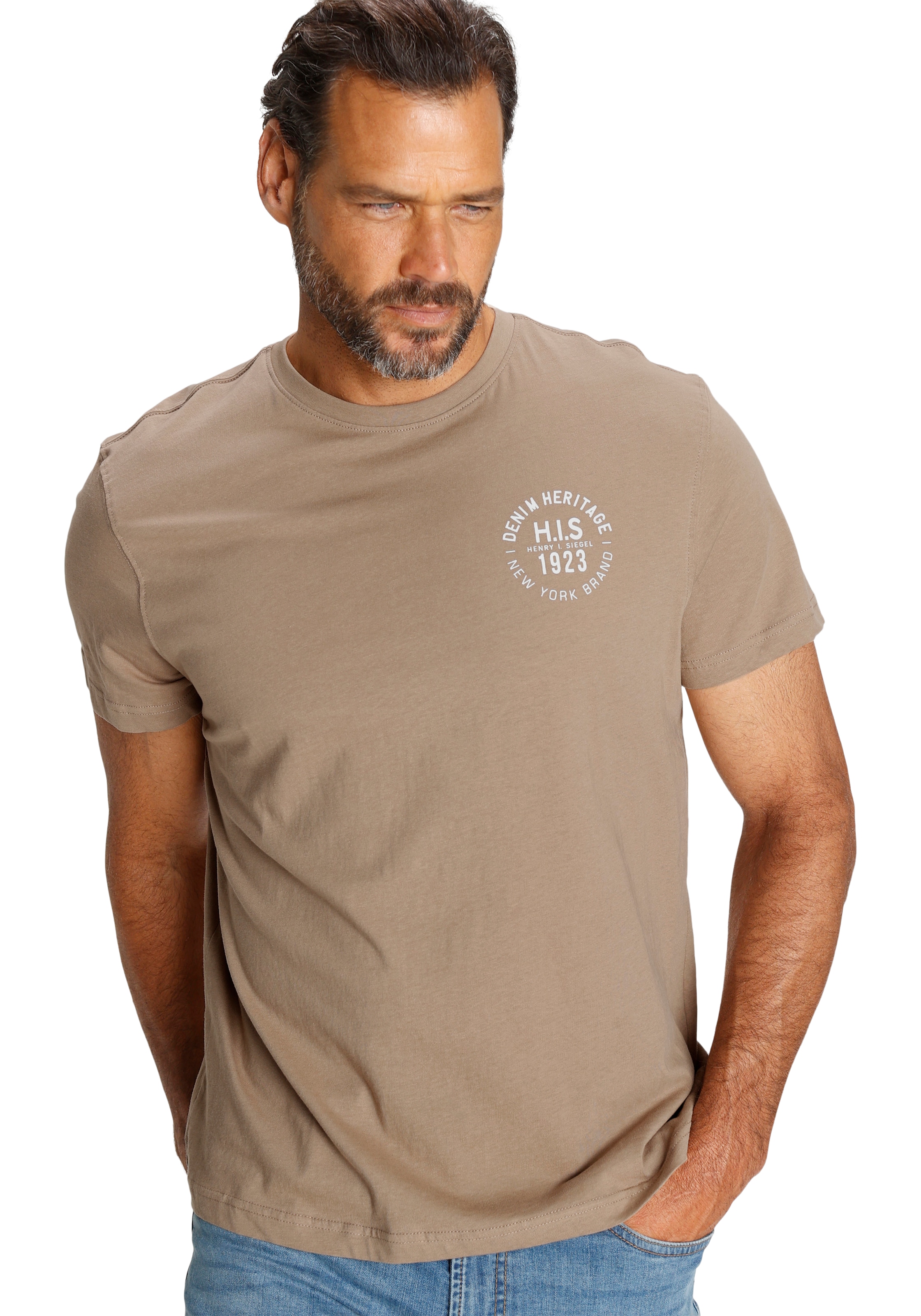 H.I.S T-Shirt, (Packung, 3 tlg., 3er-Pack), schmal geschnitten, bedrucktes Design, aus 100% Baumwolle