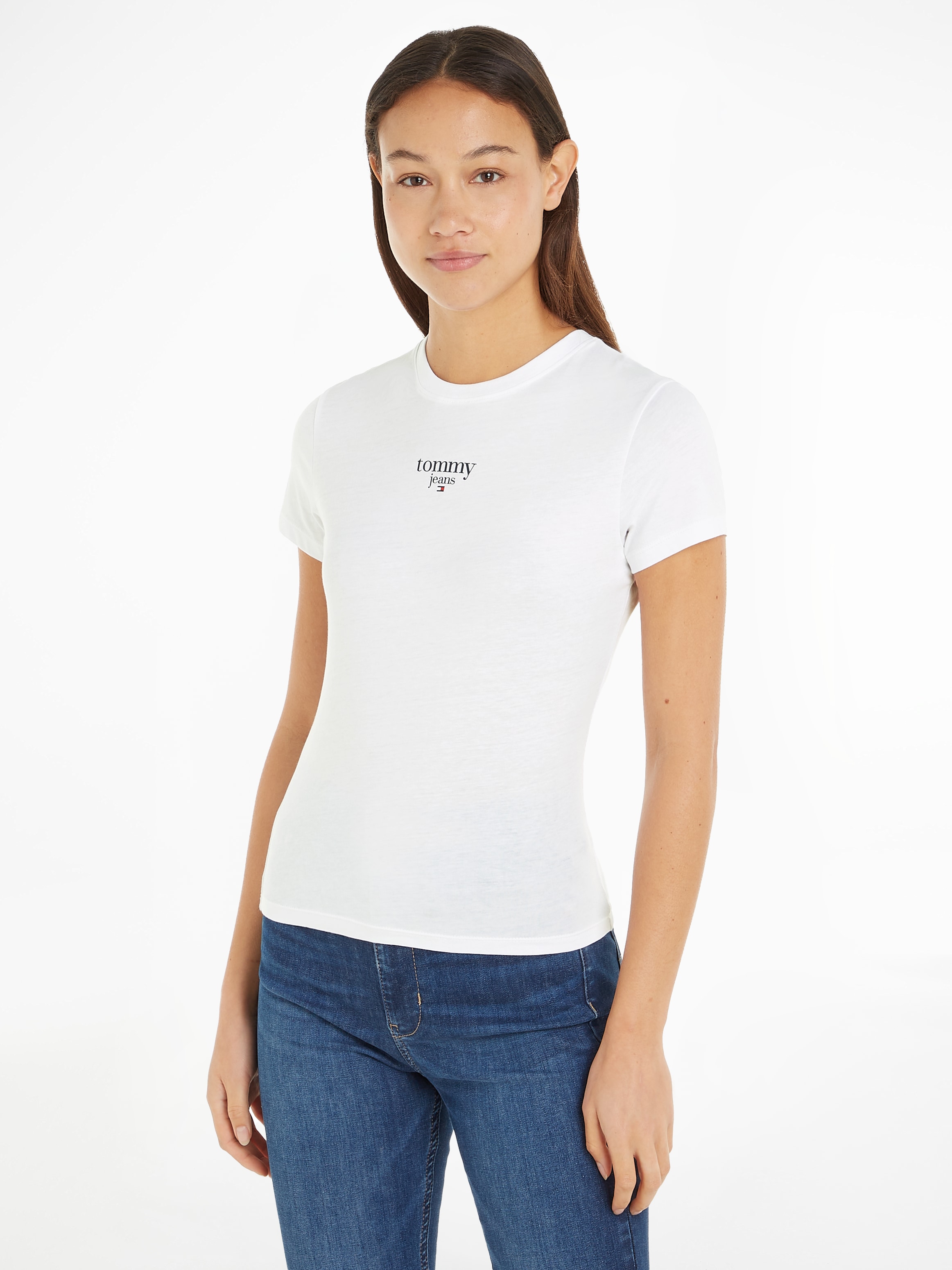 Tommy Jeans Rundhalsshirt »TJW SLIM ESSENTIAL LOGO 1 SS EXT« mit Tommy Jeans Logoschriftzug, Rundhals