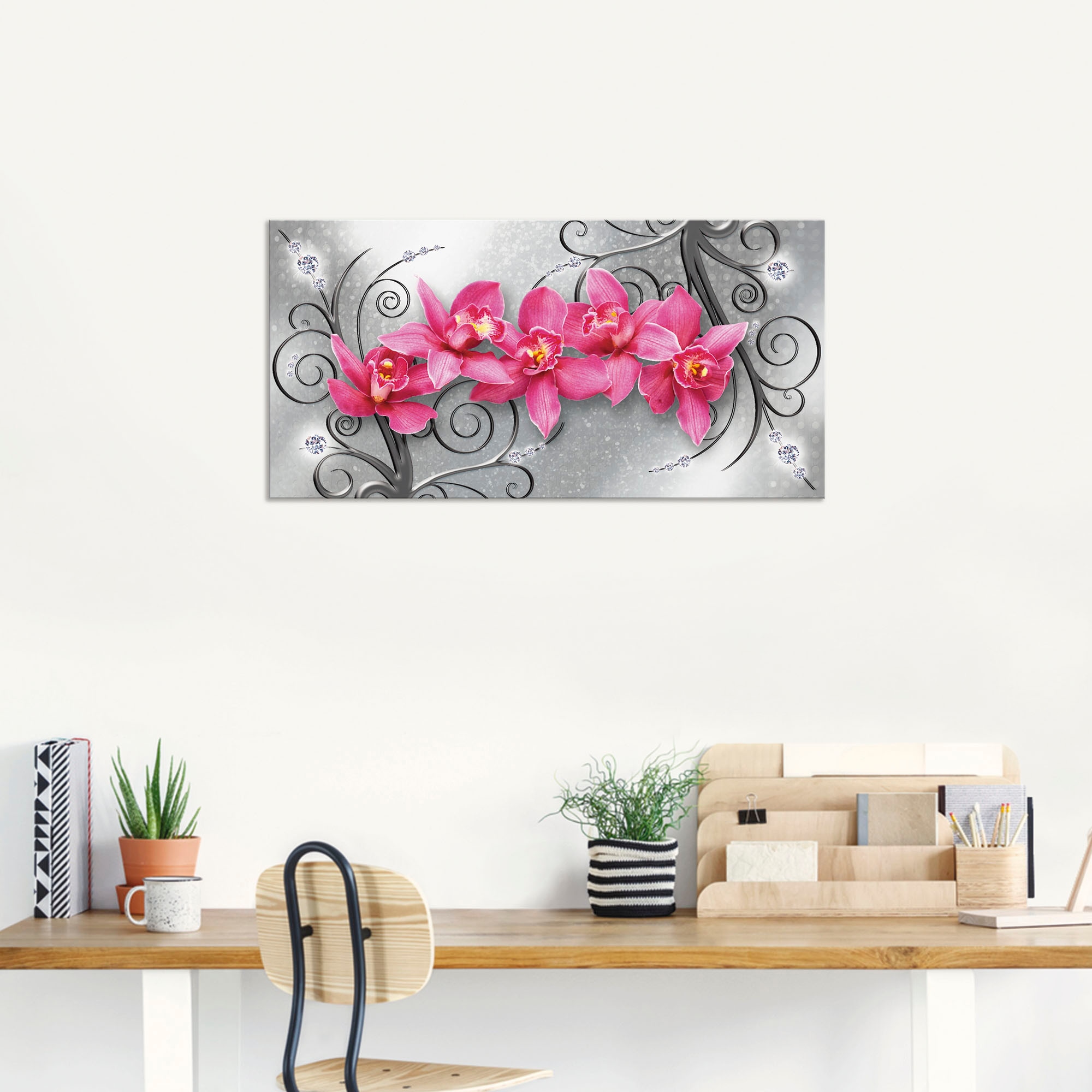 Artland Wandbild »rosa Orchideen auf Ornamenten«, Blumenbilder, (1 St.), als Alubild, Outdoorbild, Leinwandbild, Poster, Wandaufkleber