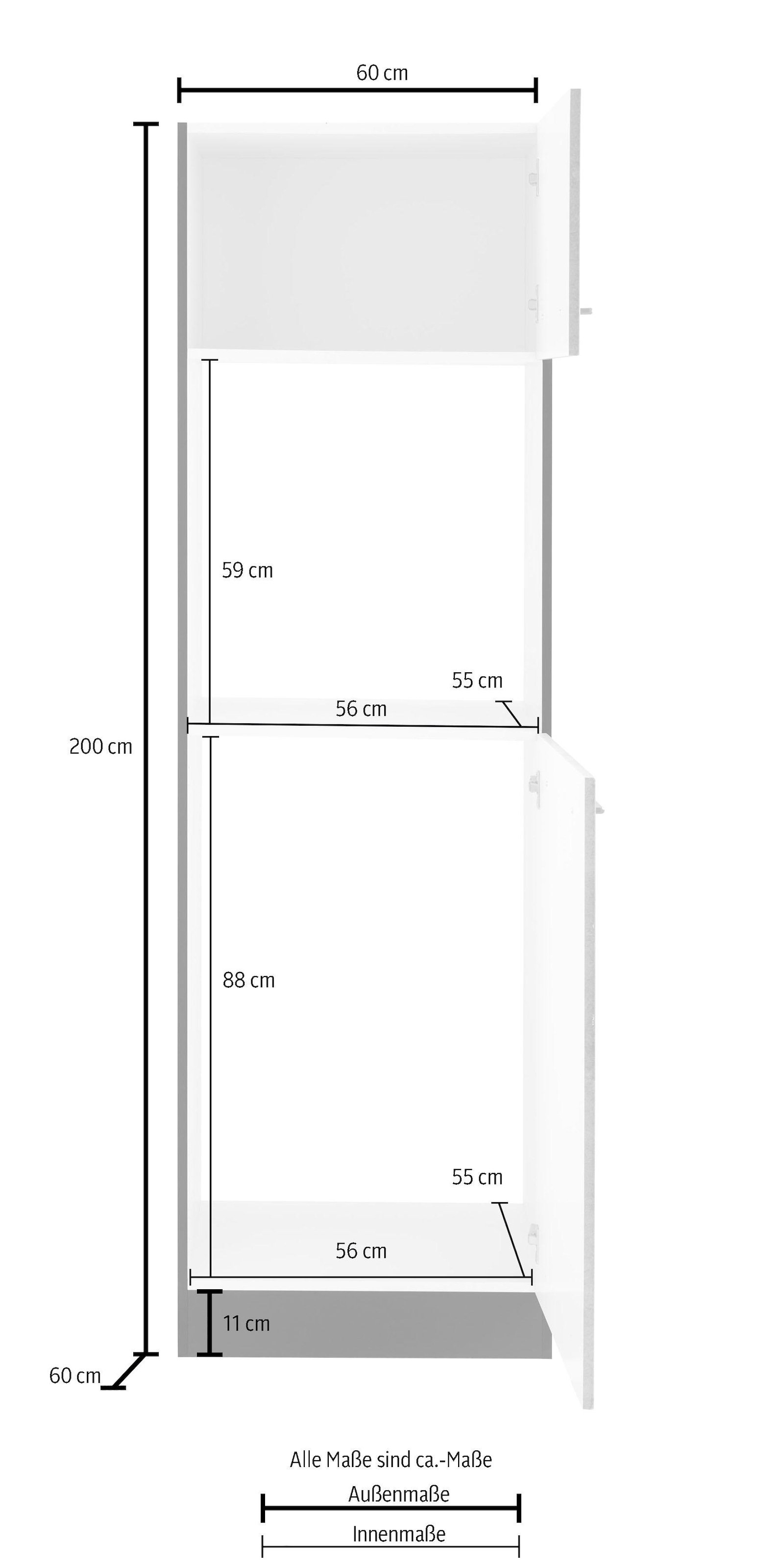 KOCHSTATION Backofen/Kühlumbauschrank »KS-Tulsa«, 60 cm breit, 200 cm hoch, mit Nischenmass 88 cm