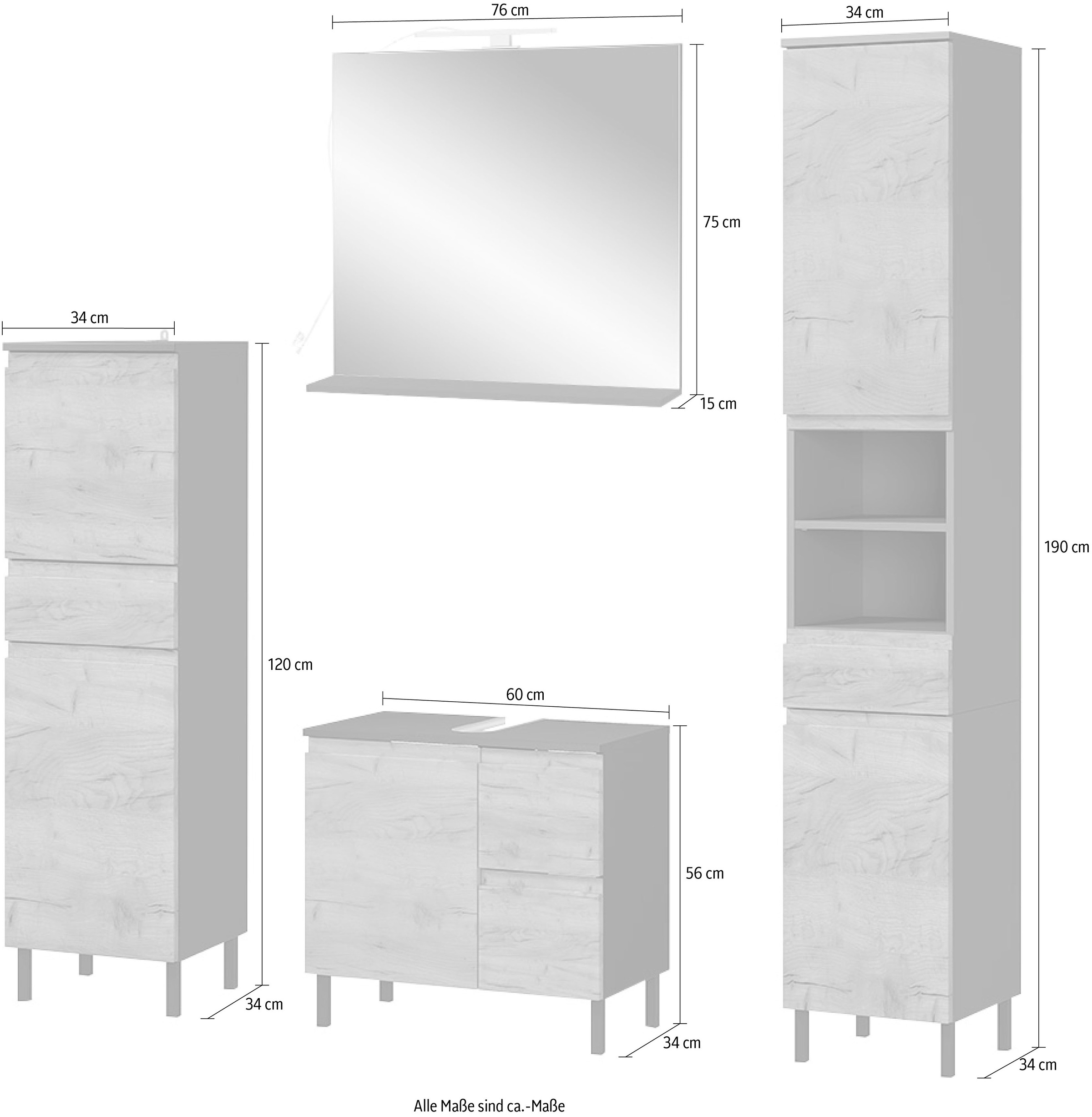 GERMANIA Badmöbel-Set »Scantic«, (Set, 4 St.), aus Midischrank, Spiegel, Waschbeckenunterschrank, Hochschrank