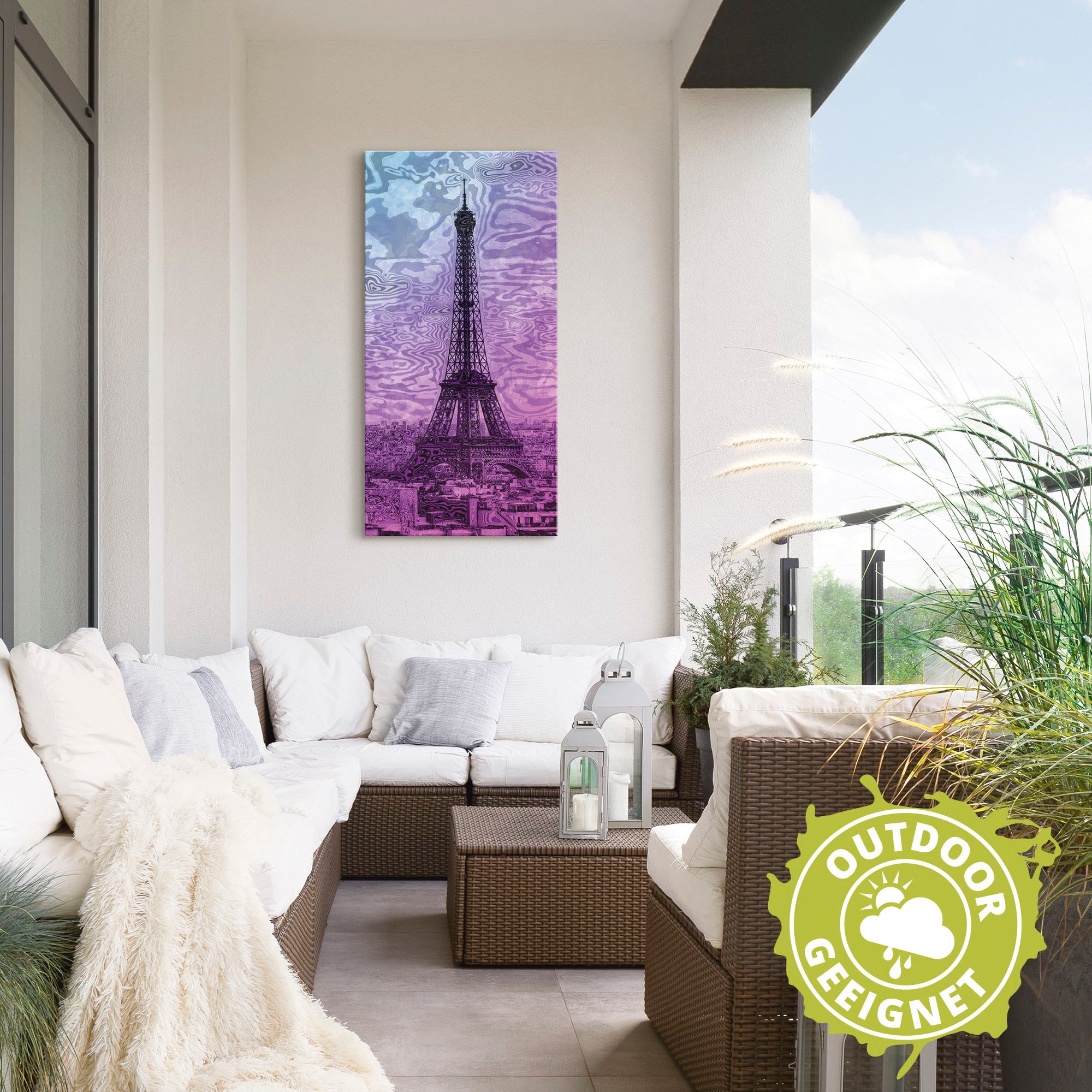 Artland Wandbild »Paris Eiffelturm Lila/Blau«, Gebäude, (1 St.), als Alubild, Outdoorbild, Leinwandbild in verschied. Grössen