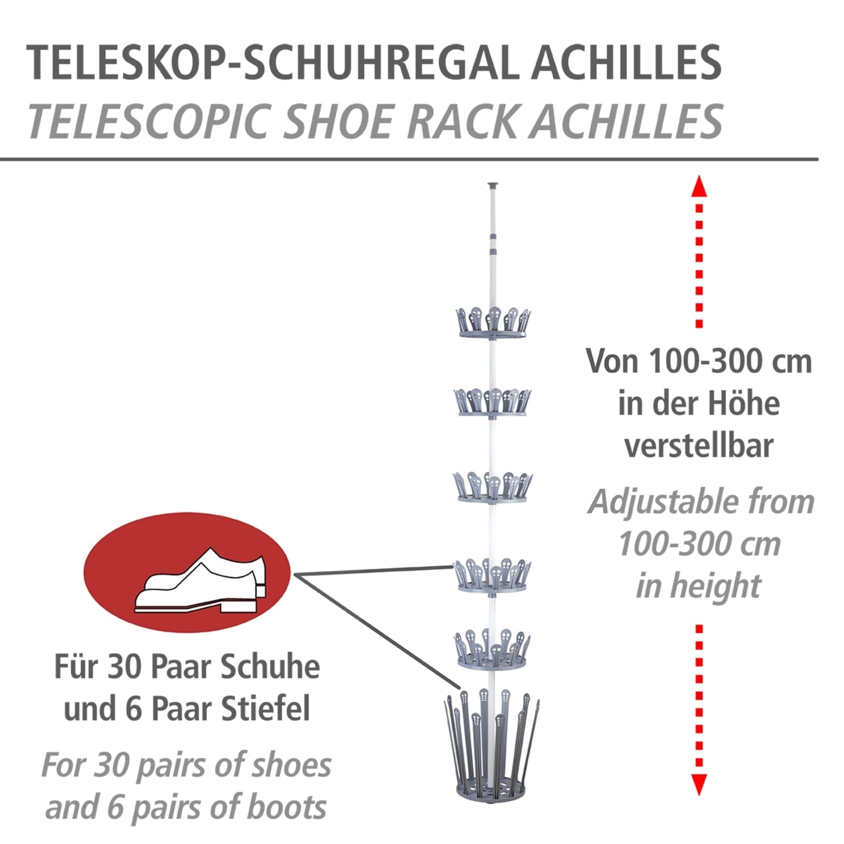 WENKO Teleskopregal »Modell Achilles«, (Set, 7 St.), höhenverstellbares Stiefel- und Schuhregal, Montage ohne Bohren