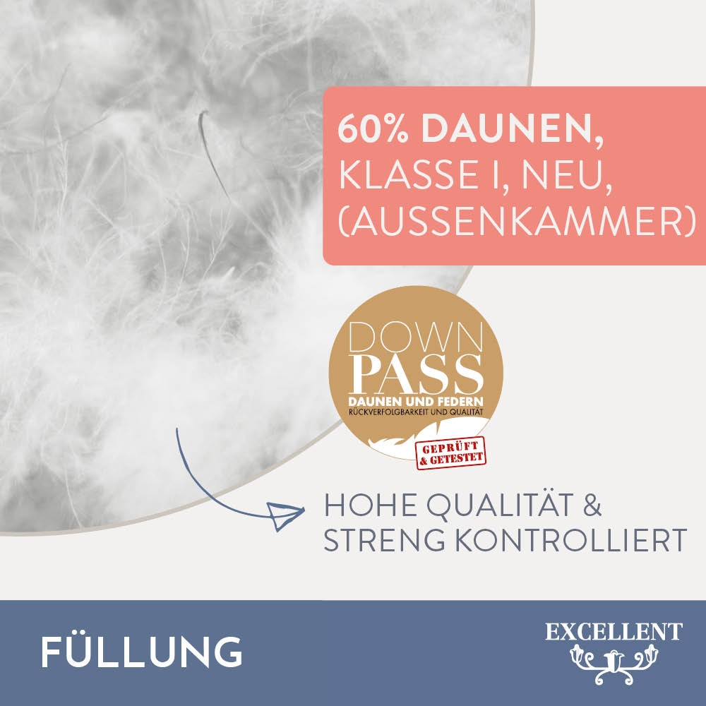 Excellent 3-Kammer-Kopfkissen »Wien«, Füllung: 60% Daunen / 40% Federn (Aussenkammern) und 100% Federn (Innenkammer), Bezug: 100% Baumwolle, (1 St.), Kopfkissen in 40x80 und 80x80 erhältlich