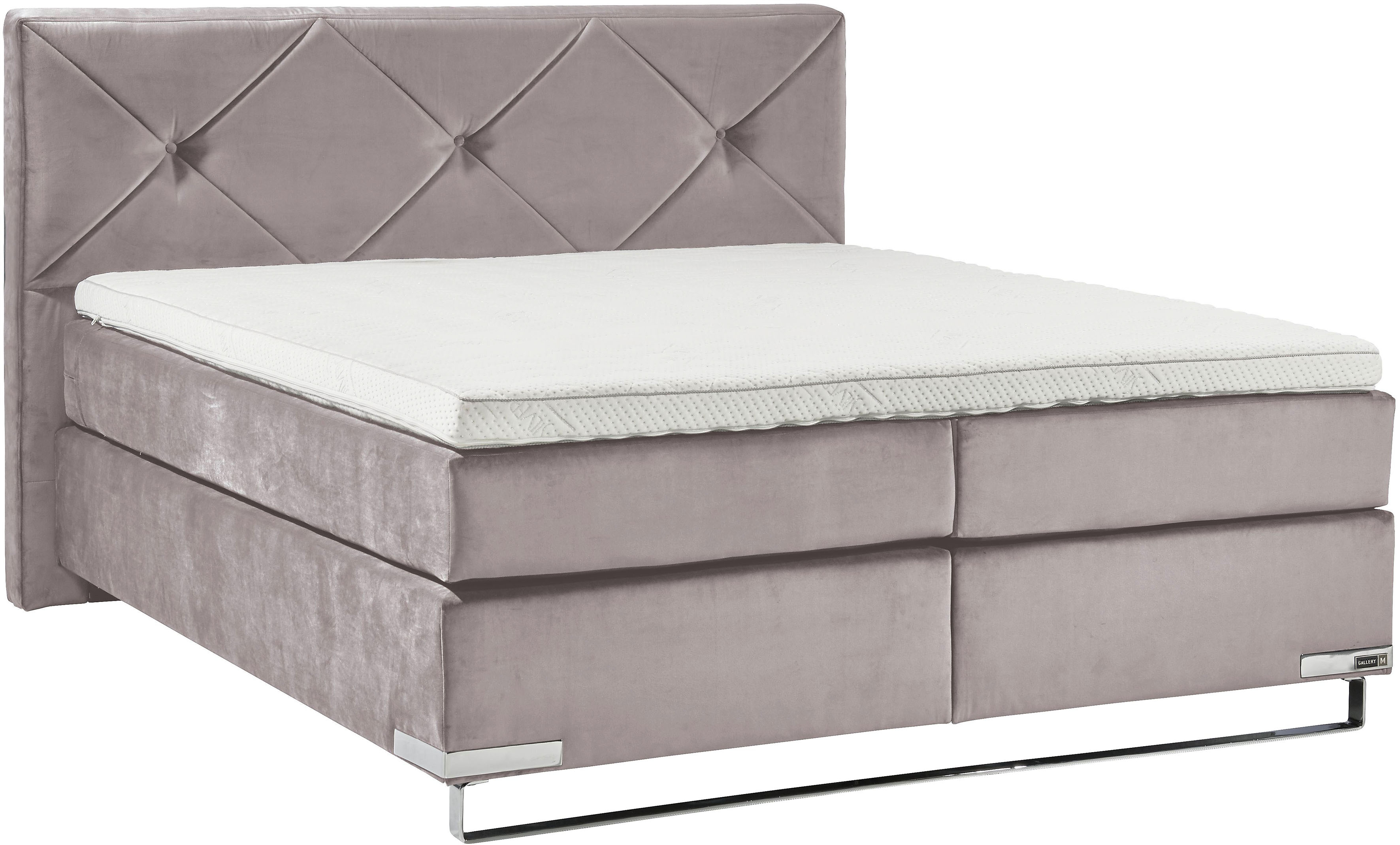 GALLERY M branded by Musterring Boxspringbett "Dubai" Kufe in Chrom, 3 Härtegrade, Kopfteil mit Knopfheftung