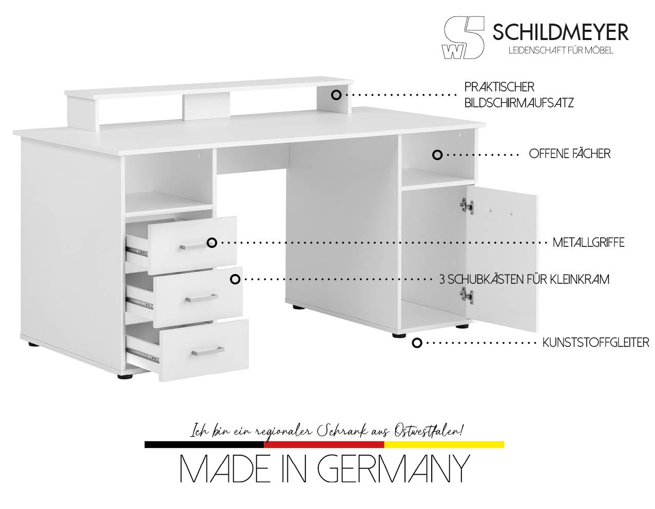 welltime Schreibtisch »Baku«, Breite 150 cm, Made in Germany