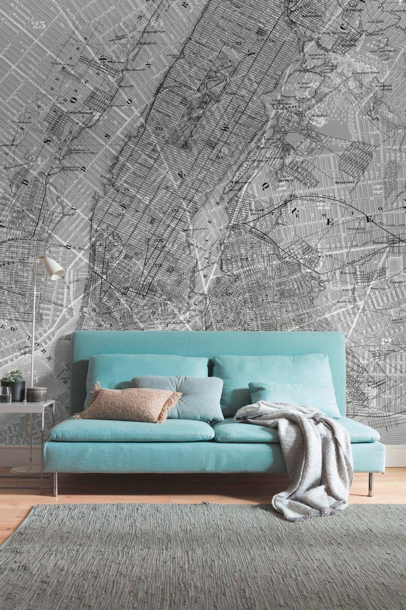 Komar Vliestapete »Digitaldruck Vlies - NYC Map - Grösse 200 x 250 cm«, bedruckt, Wohnzimmer, Schlafzimmer
