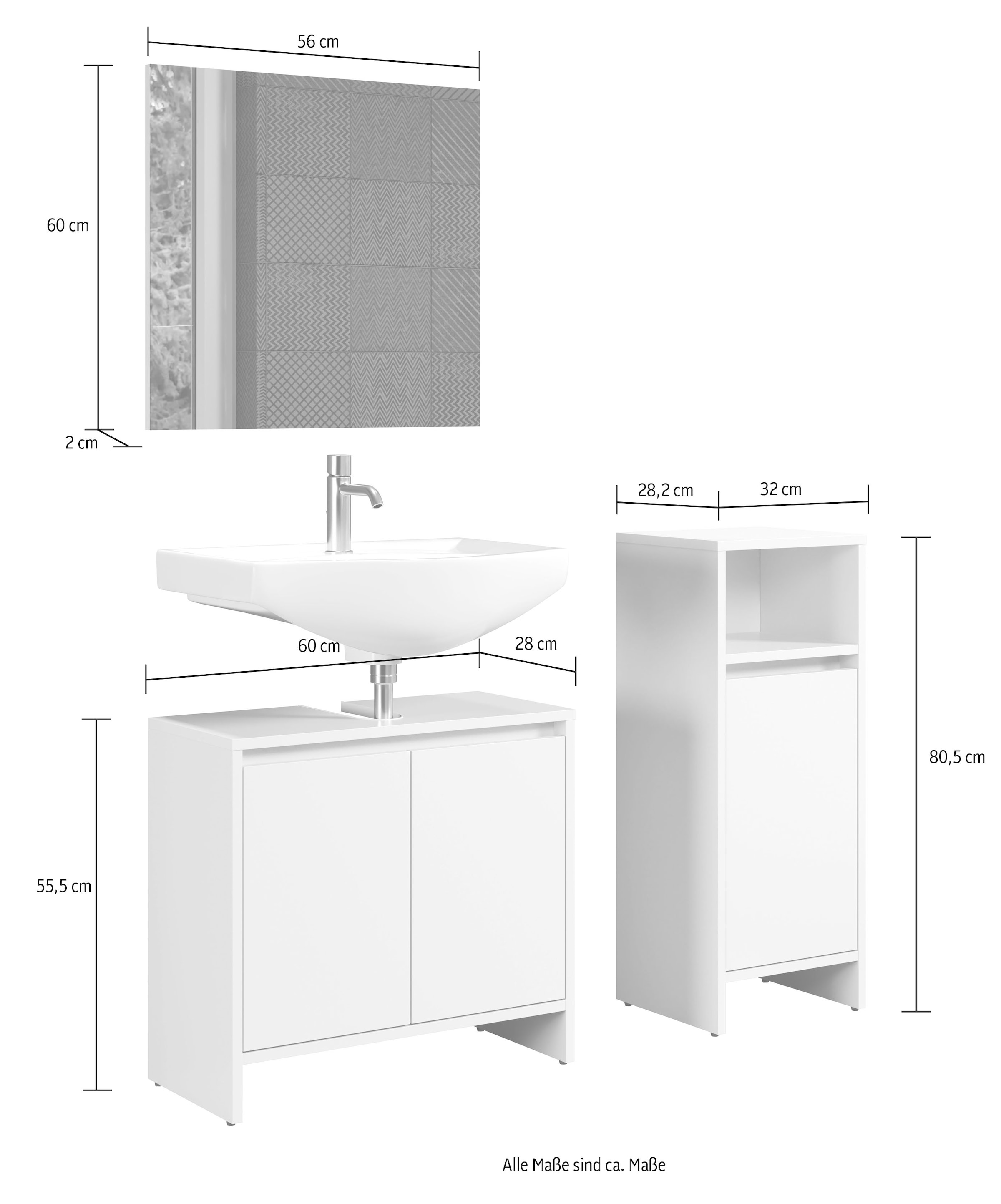 INOSIGN Badmöbel-Set »Banta«, (3 St.), Griffloser Waschbeckenunterschrank und Unterschrank mit Wandspiegel