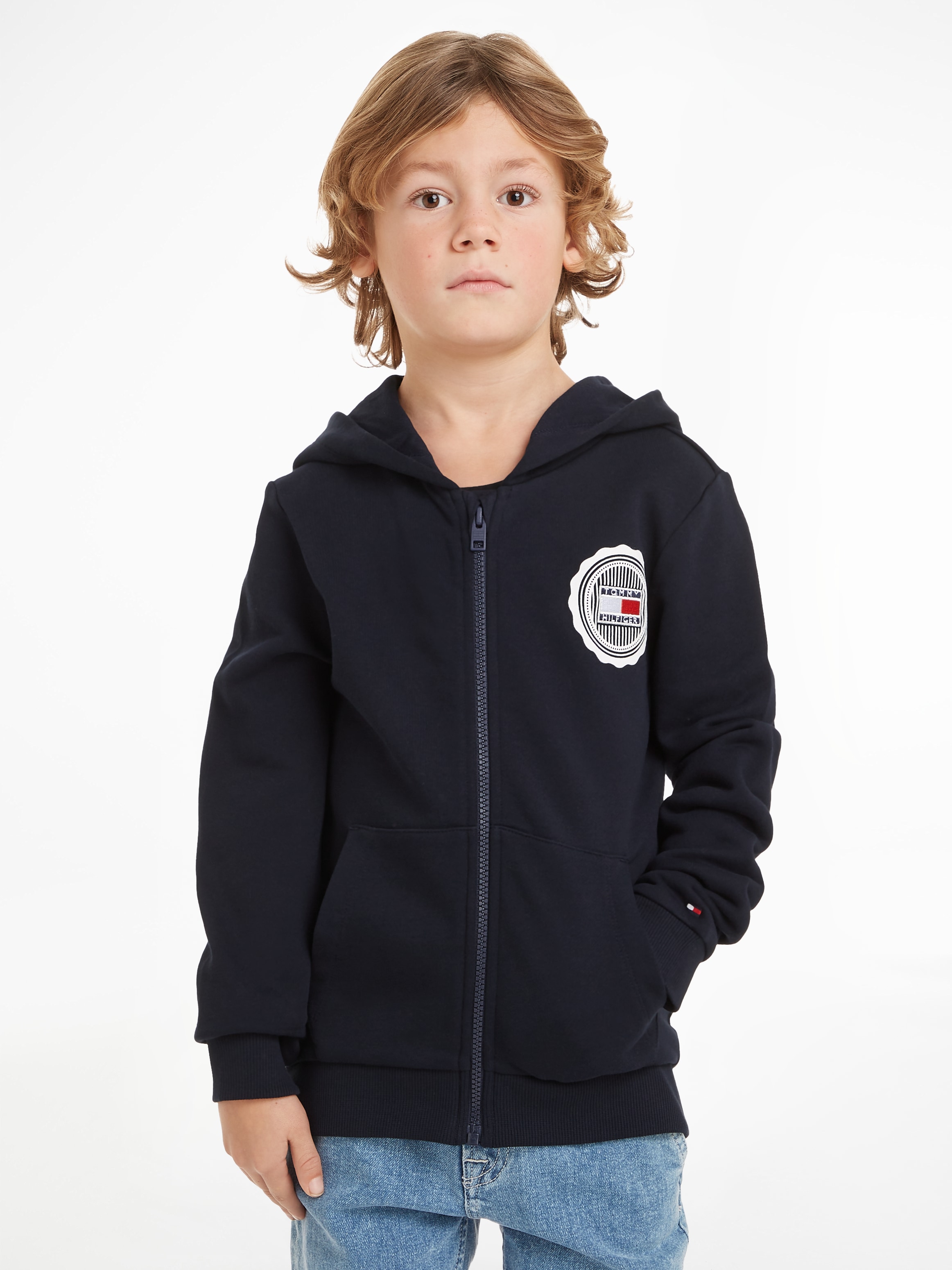 Sweatjacke »STAMP TOWELLING REG ZIPUP HOODIE«, Kinder bis 16 Jahre mit Logopatch